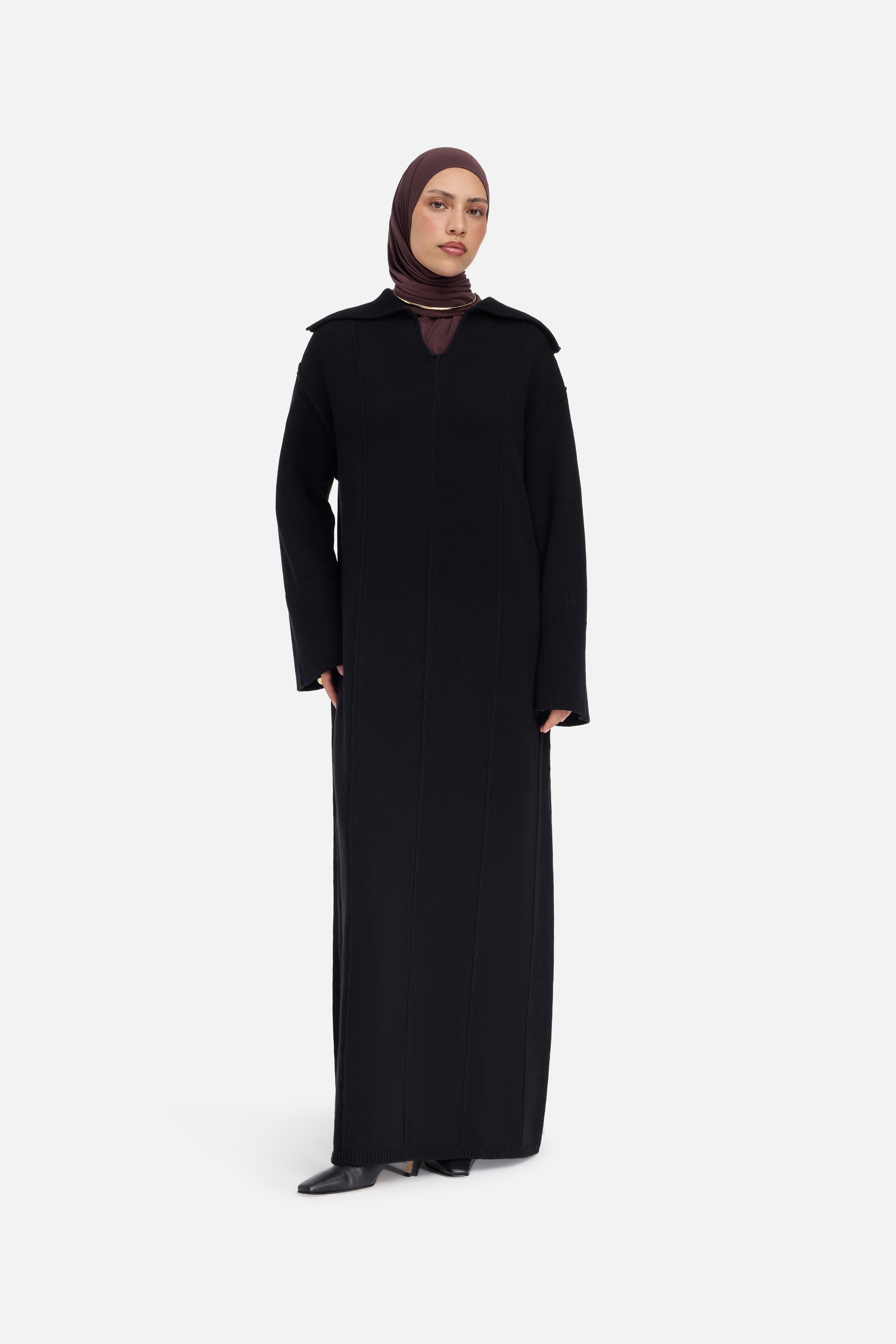 Knitted Collar Dress | Black