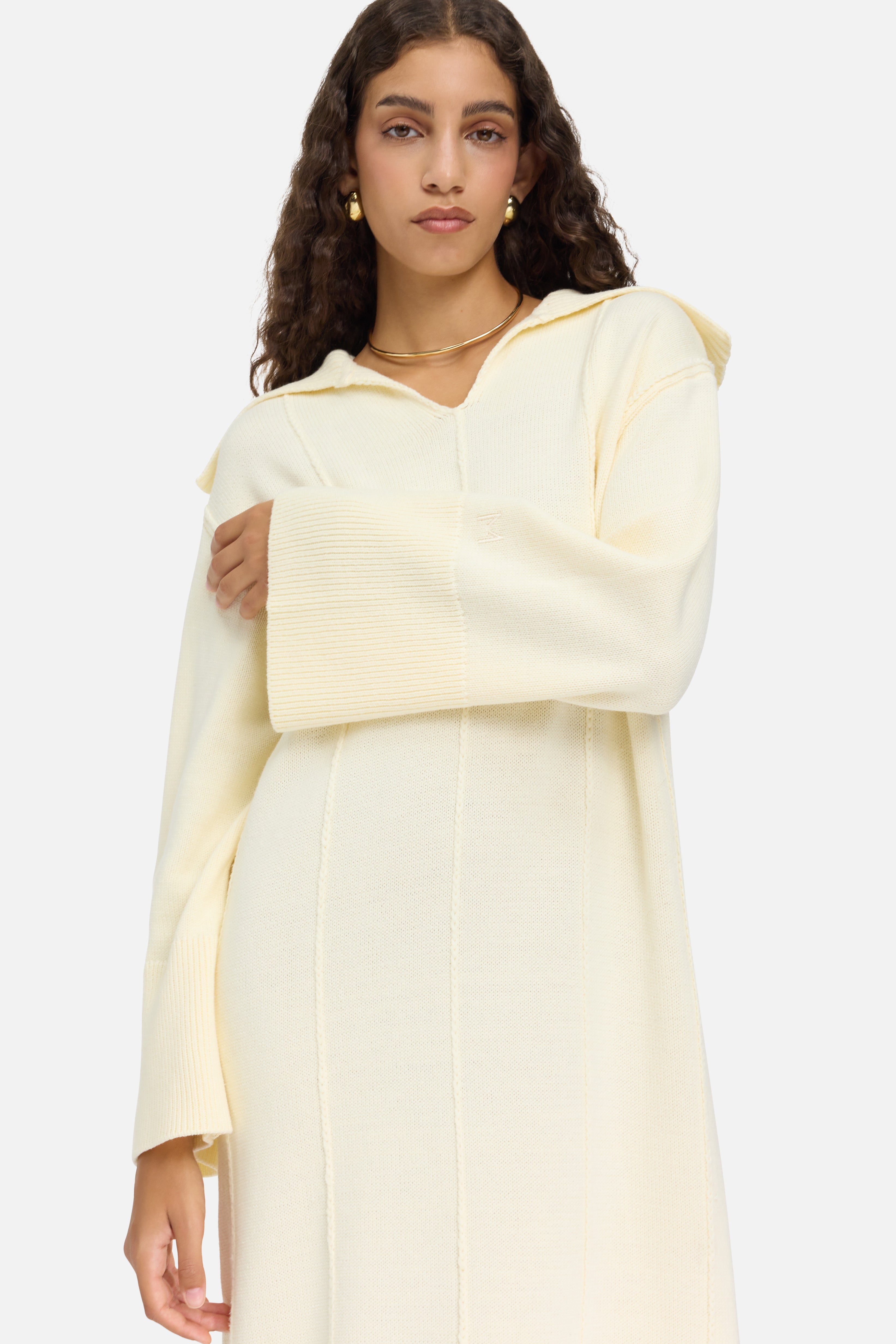 nine britton peggie back detail knit dress HATCH Collection The Bri Nursing Mini Dress in Ivory main image 0