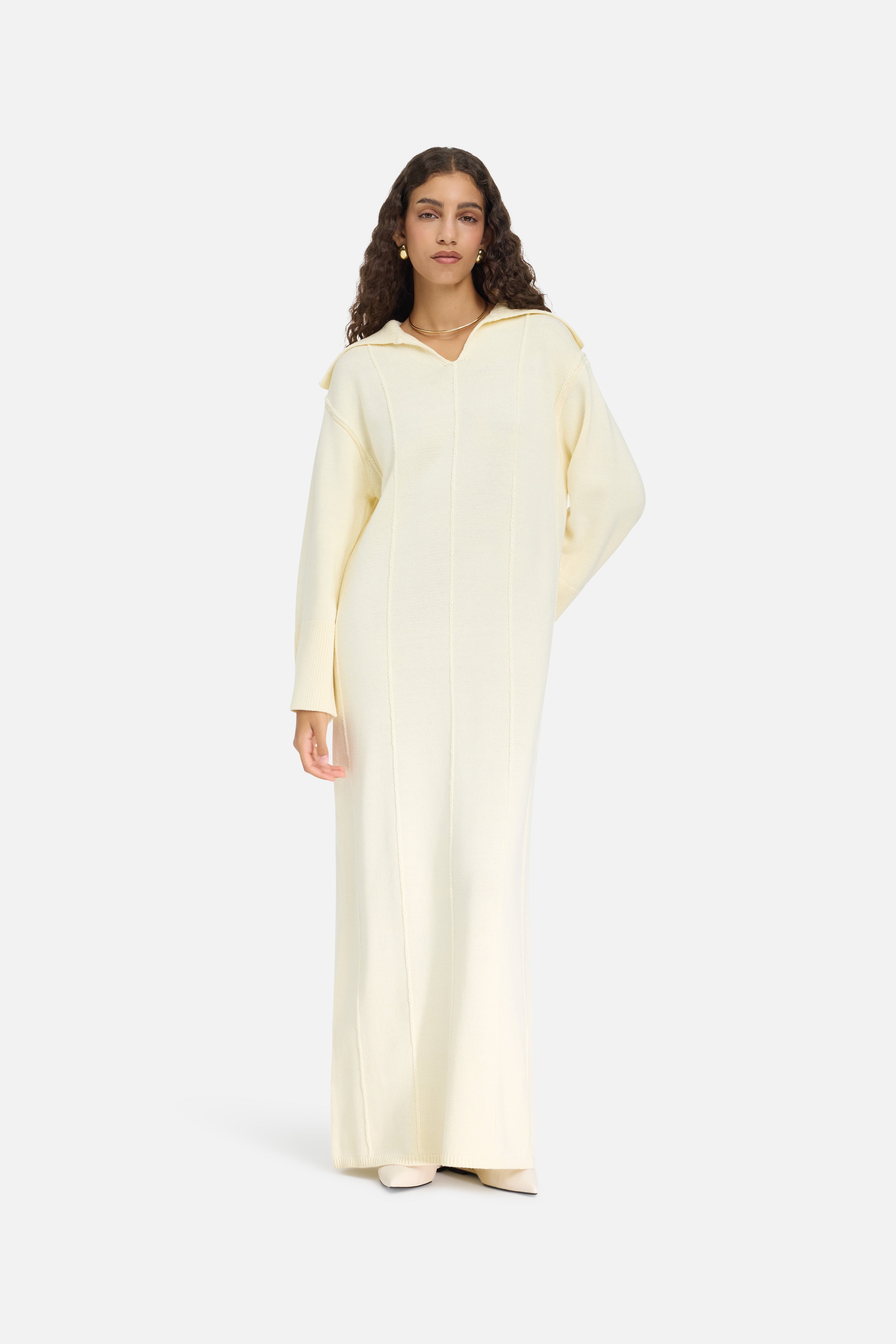 Knitted Collar Dress | Porcelain | MERRACHI Knitted Collar Dress | Porcelain | MERRACHI