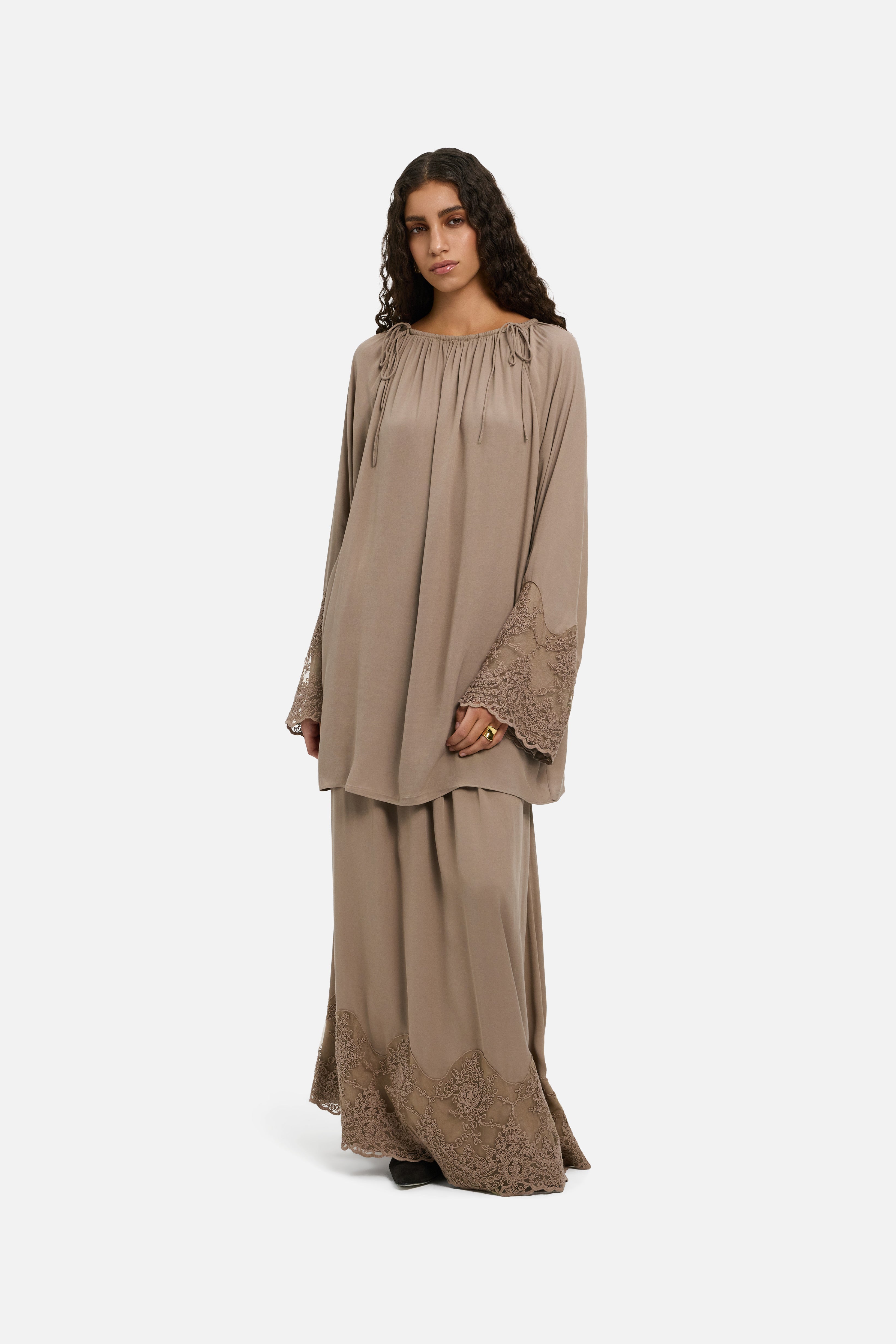Lace Detailed Top | Khaki