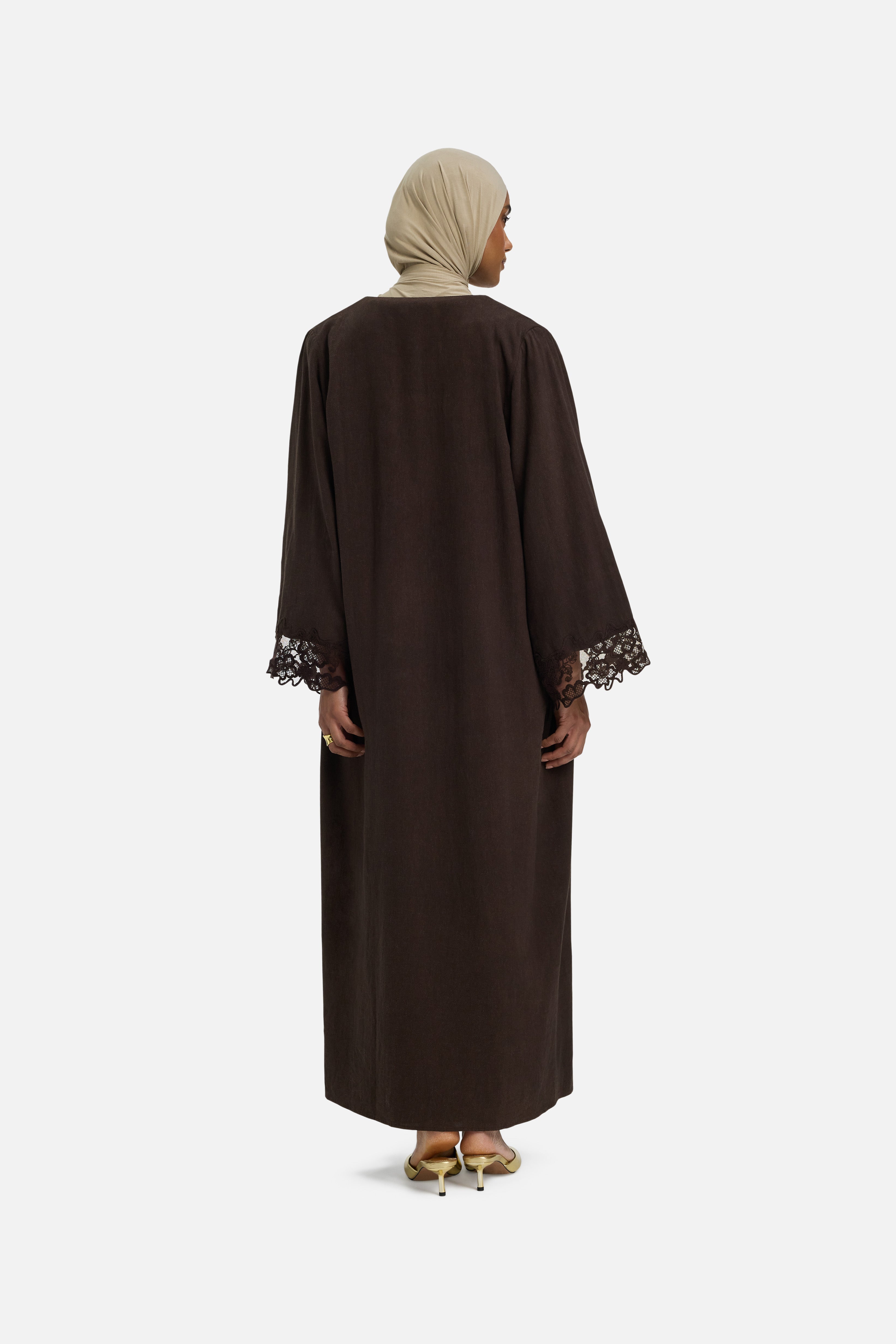 Lace Trim Abaya | Dark Brown