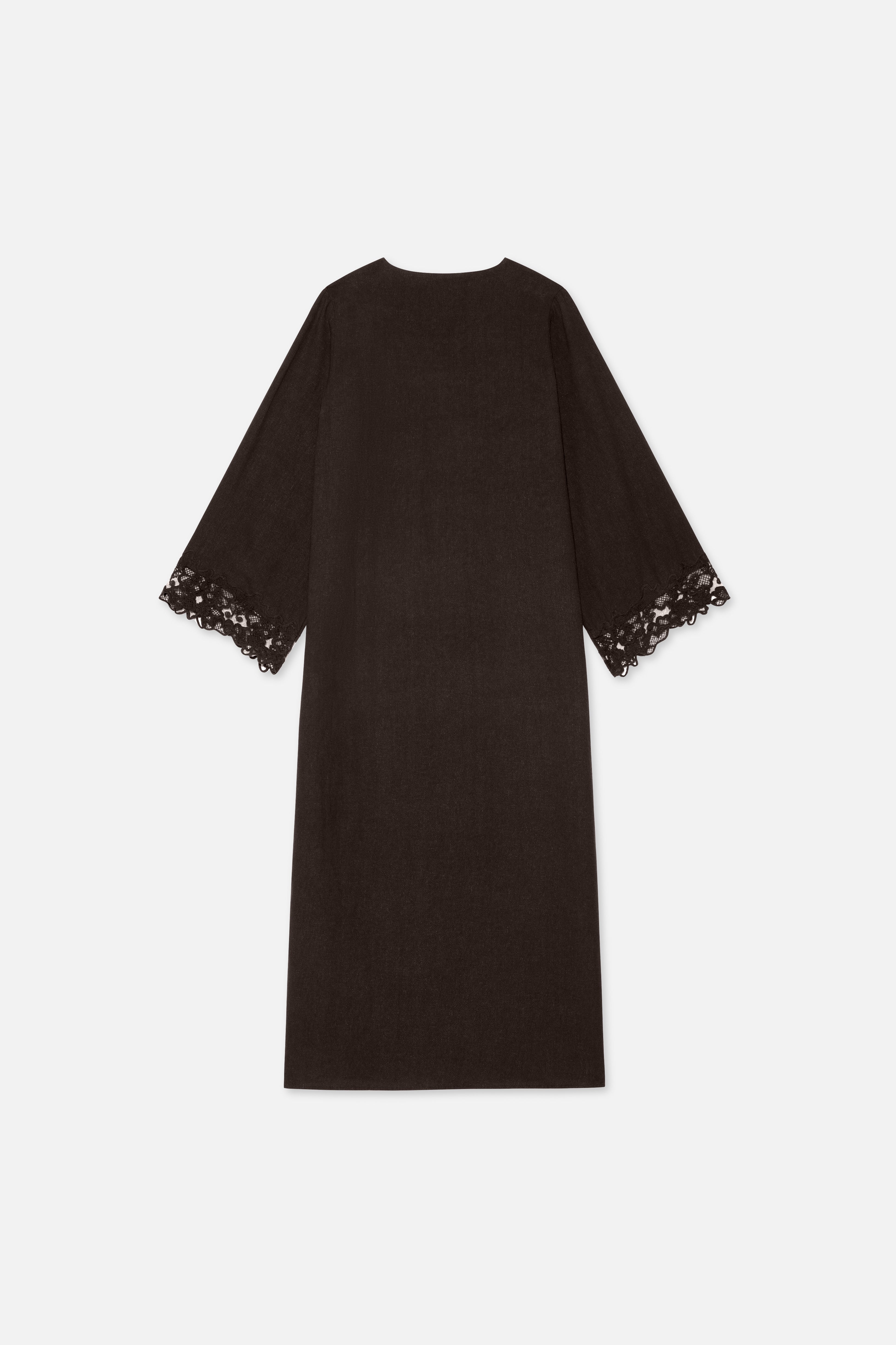Lace Trim Abaya | Dark Brown