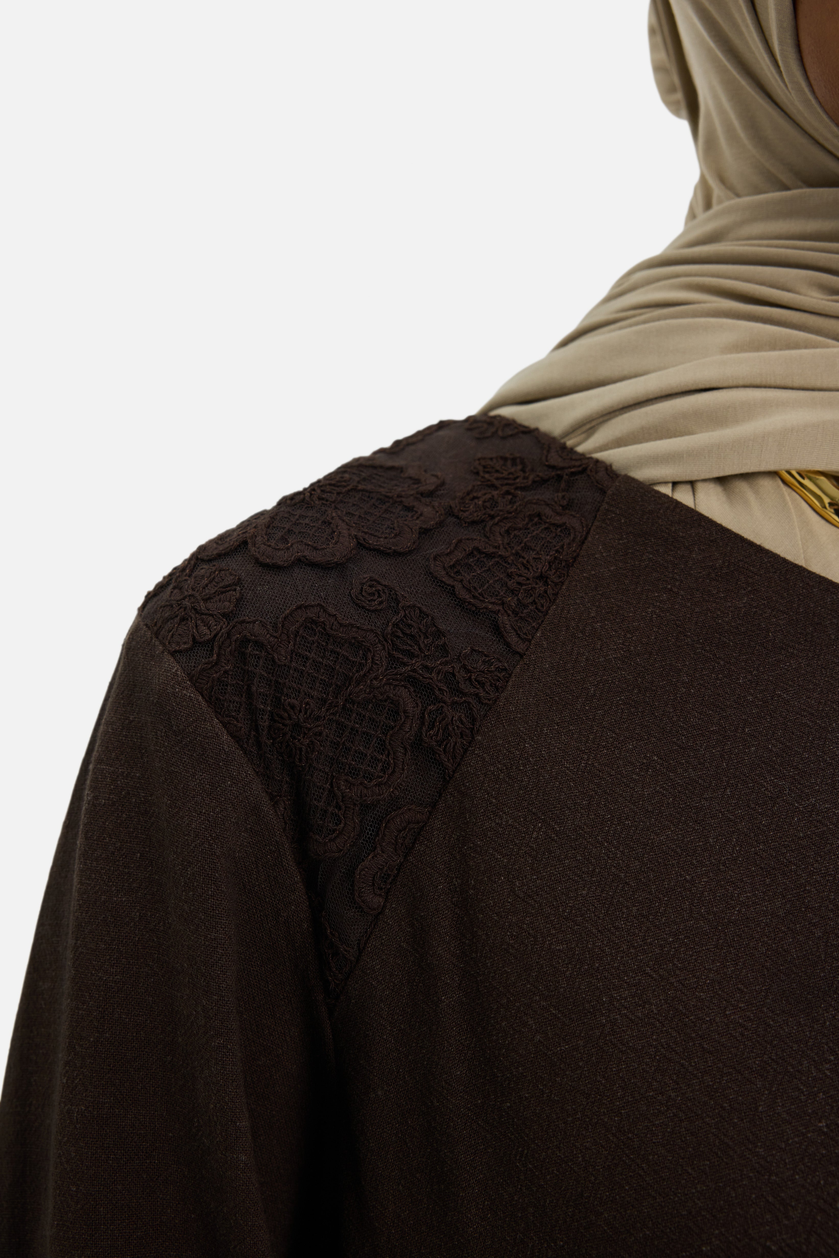 Lace Trim Dress | Dark Brown