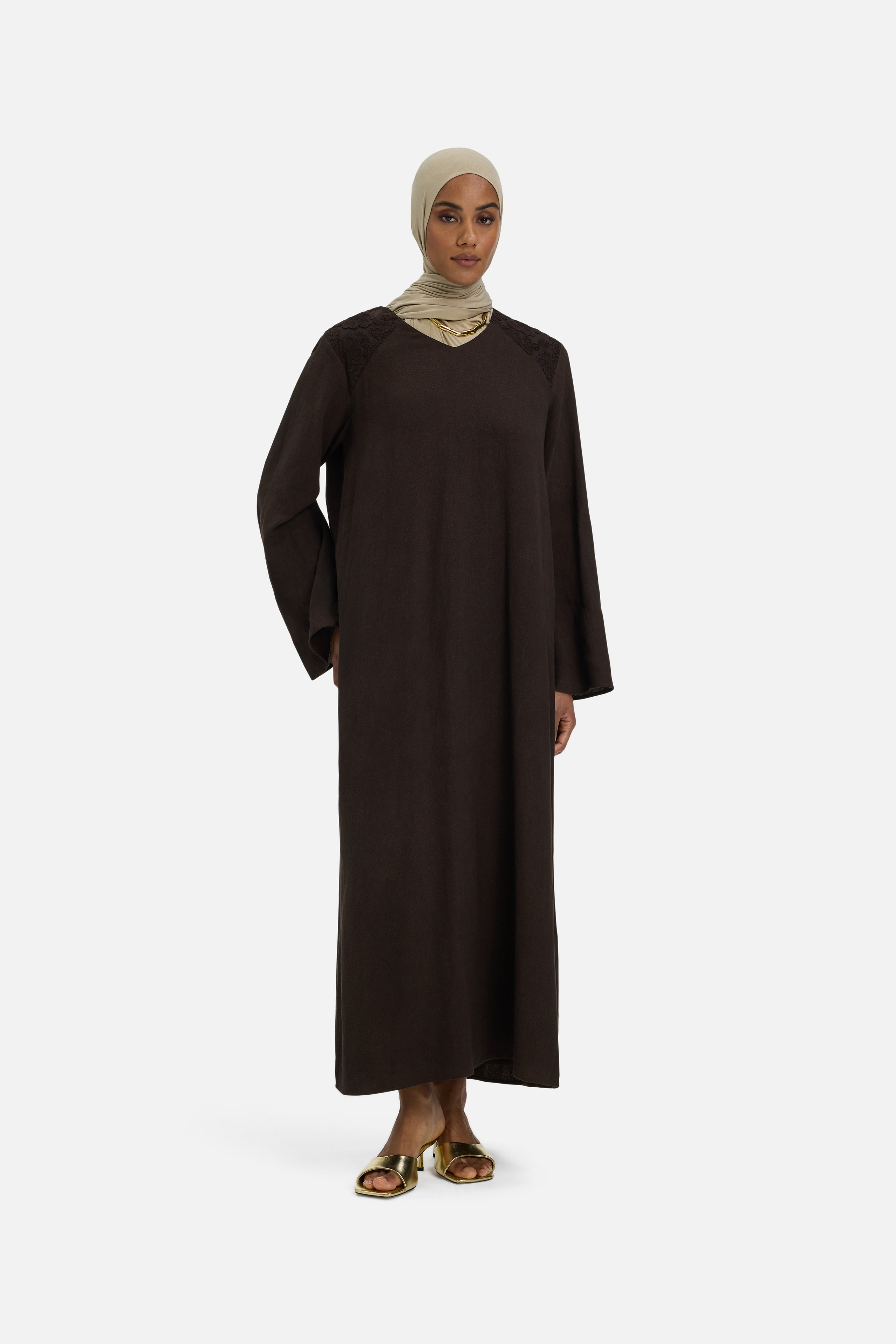 Lace Trim Dress | Dark Brown