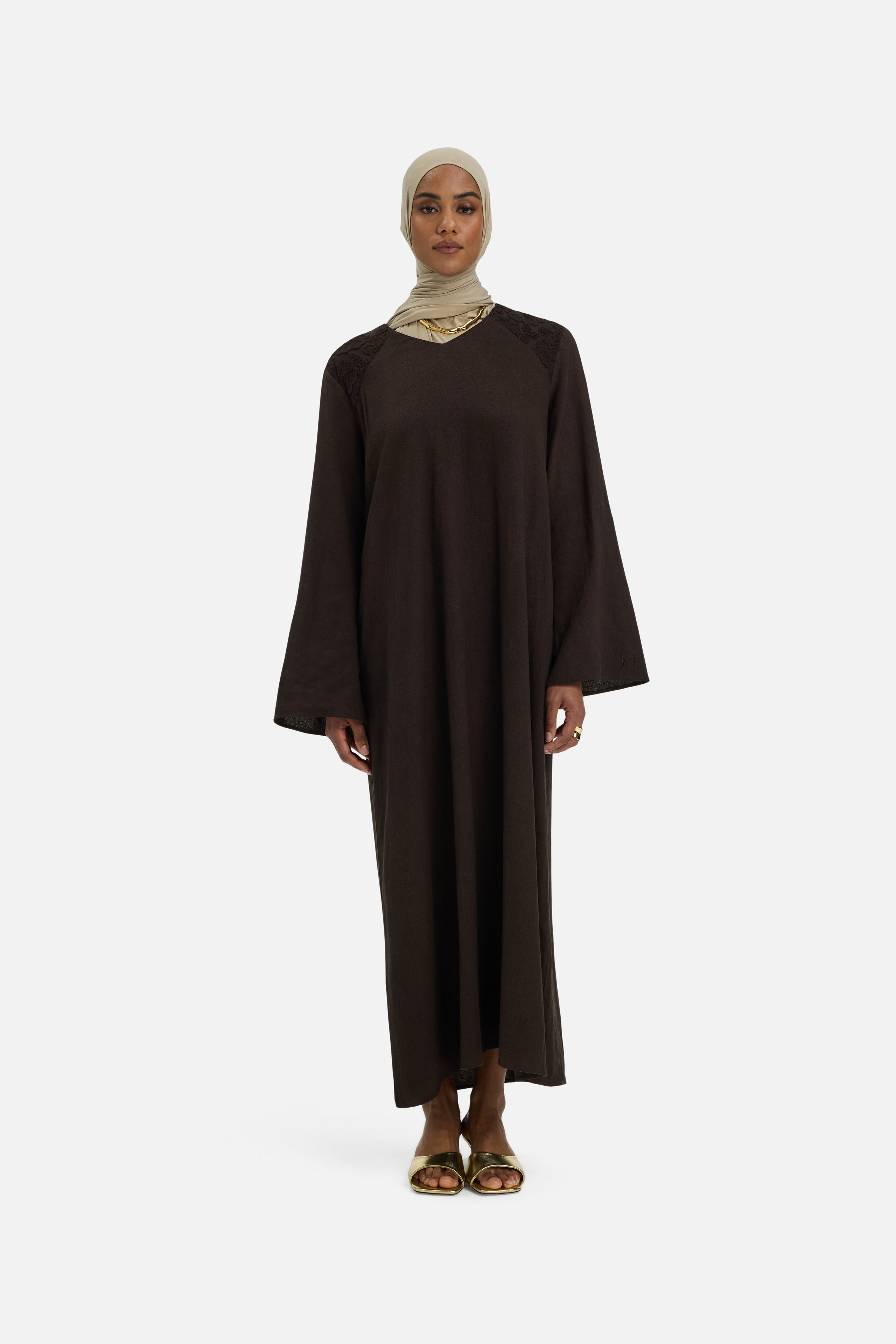 Lace Trim Dress | Dark Brown