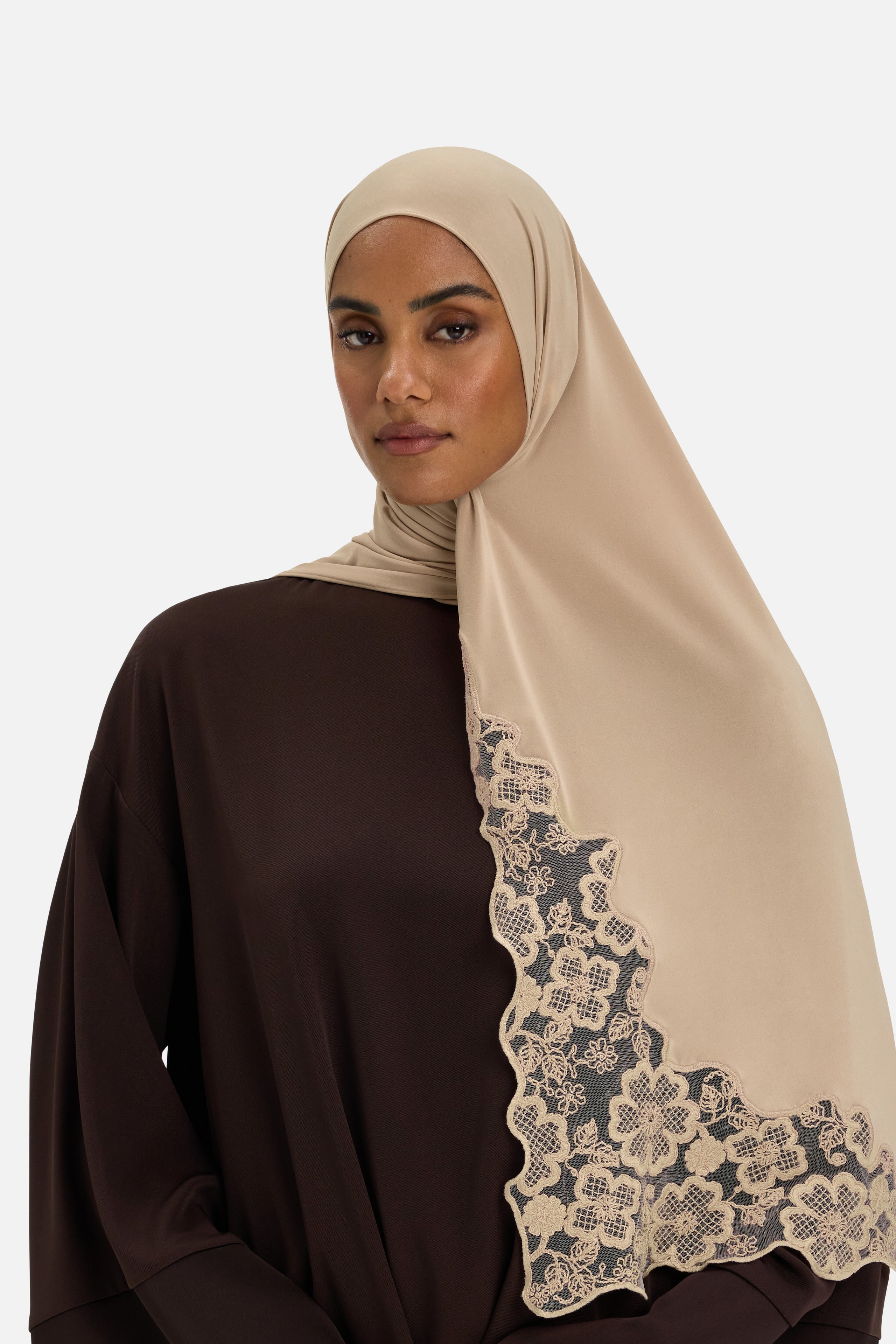 Lace Trim Scarf | Mocha