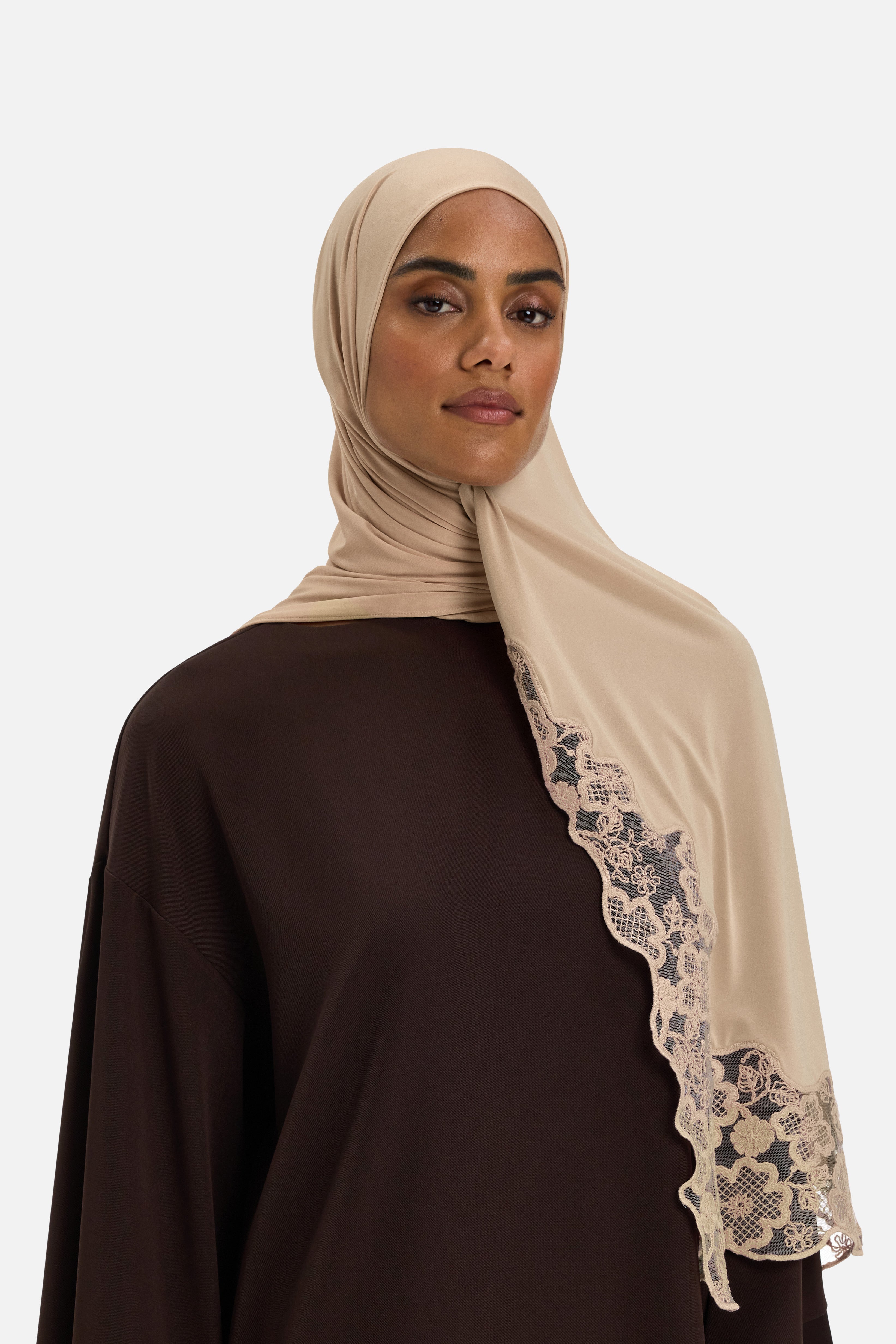 Lace Trim Scarf | Mocha