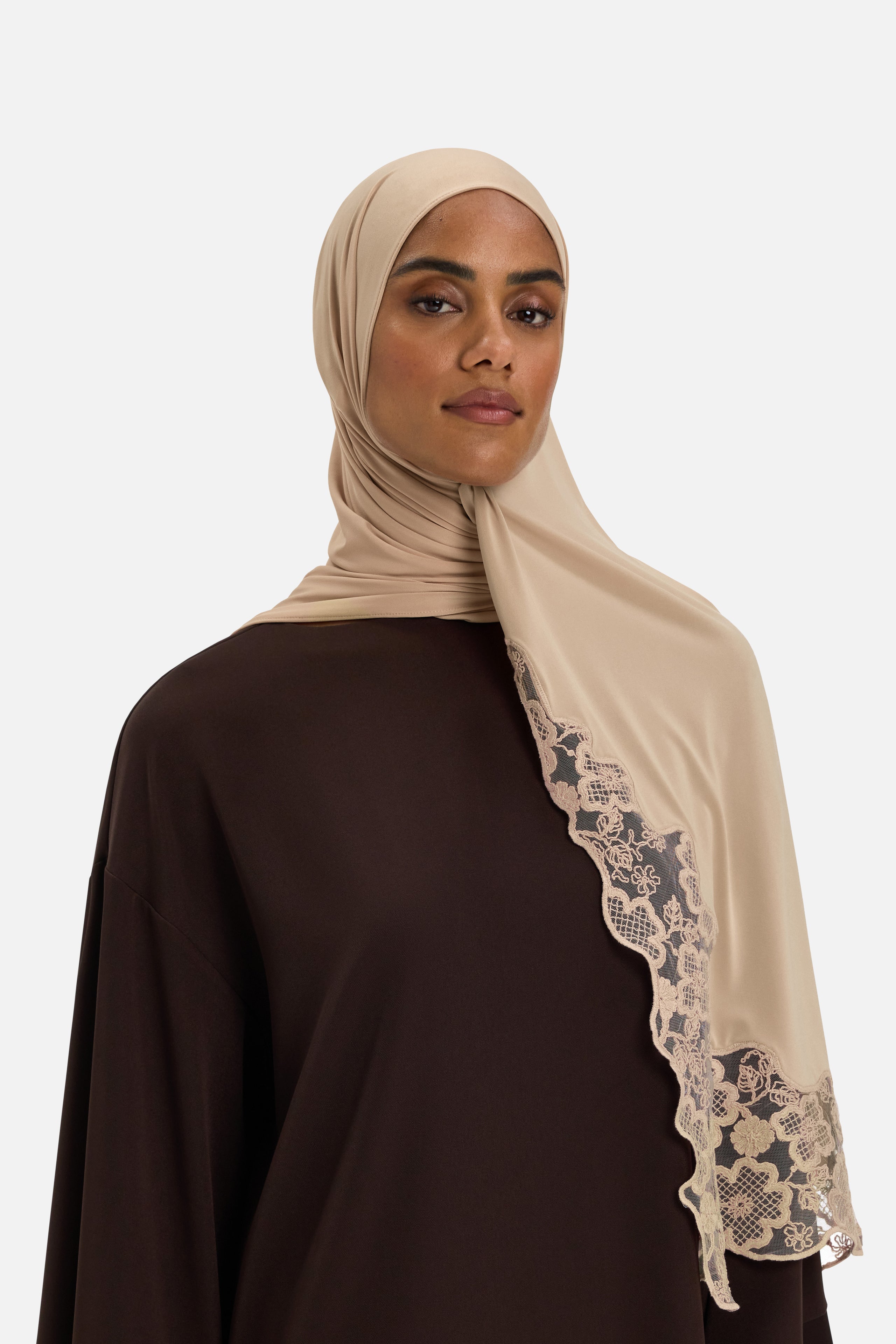 Lace Trim Scarf | Mocha