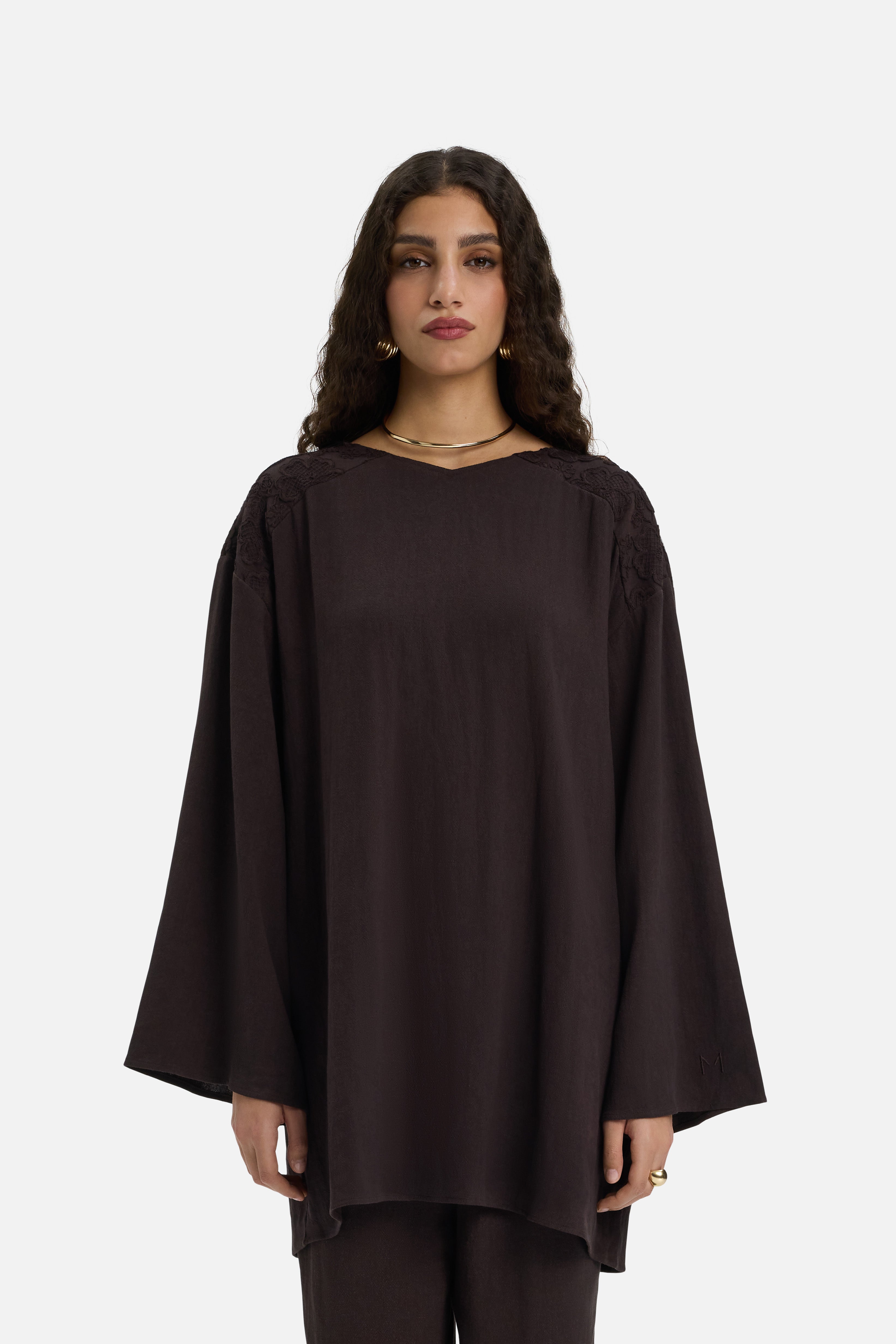 Lace Trim Top | Dark Brown