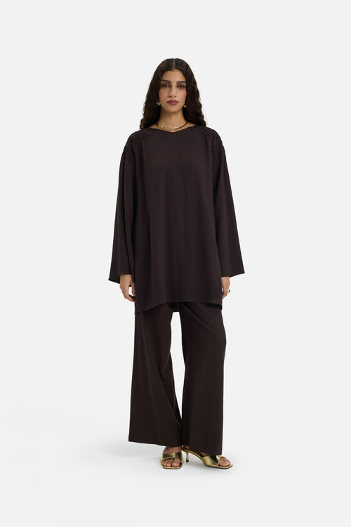 Lace Trim Top | Dark Brown