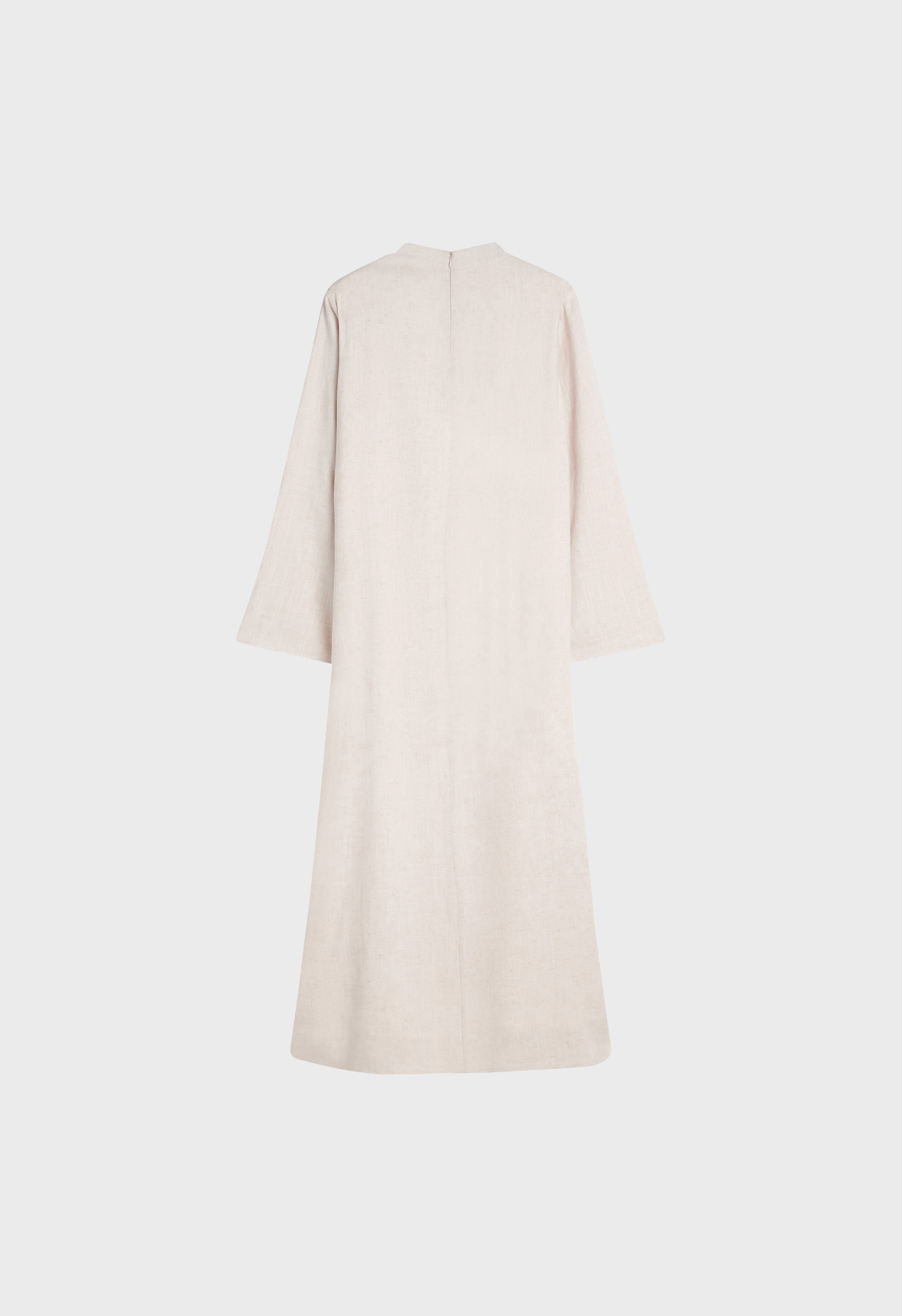 Asymmetric Linen Drape Dress | Beige Melange