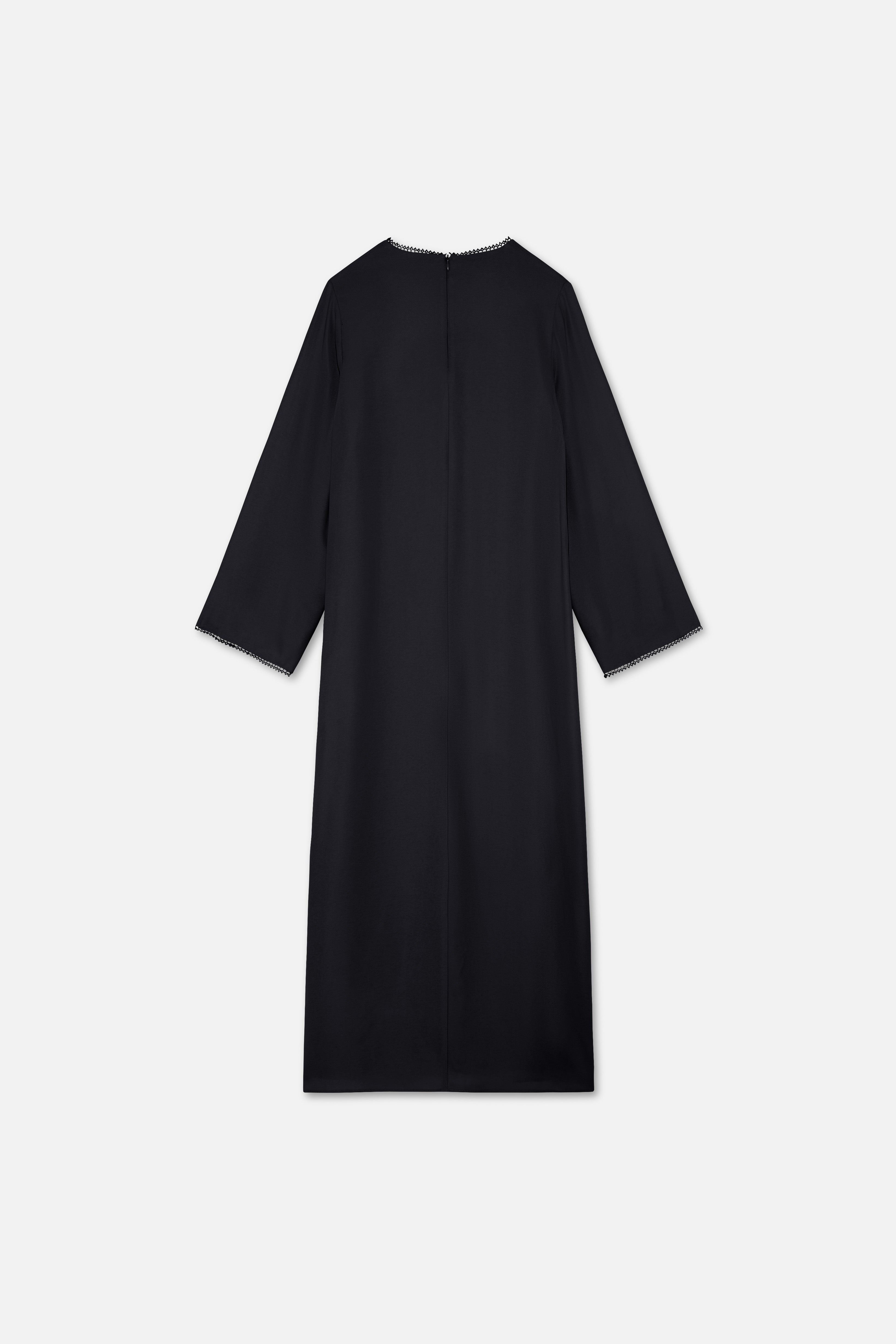 Picot Neck Dress | Black