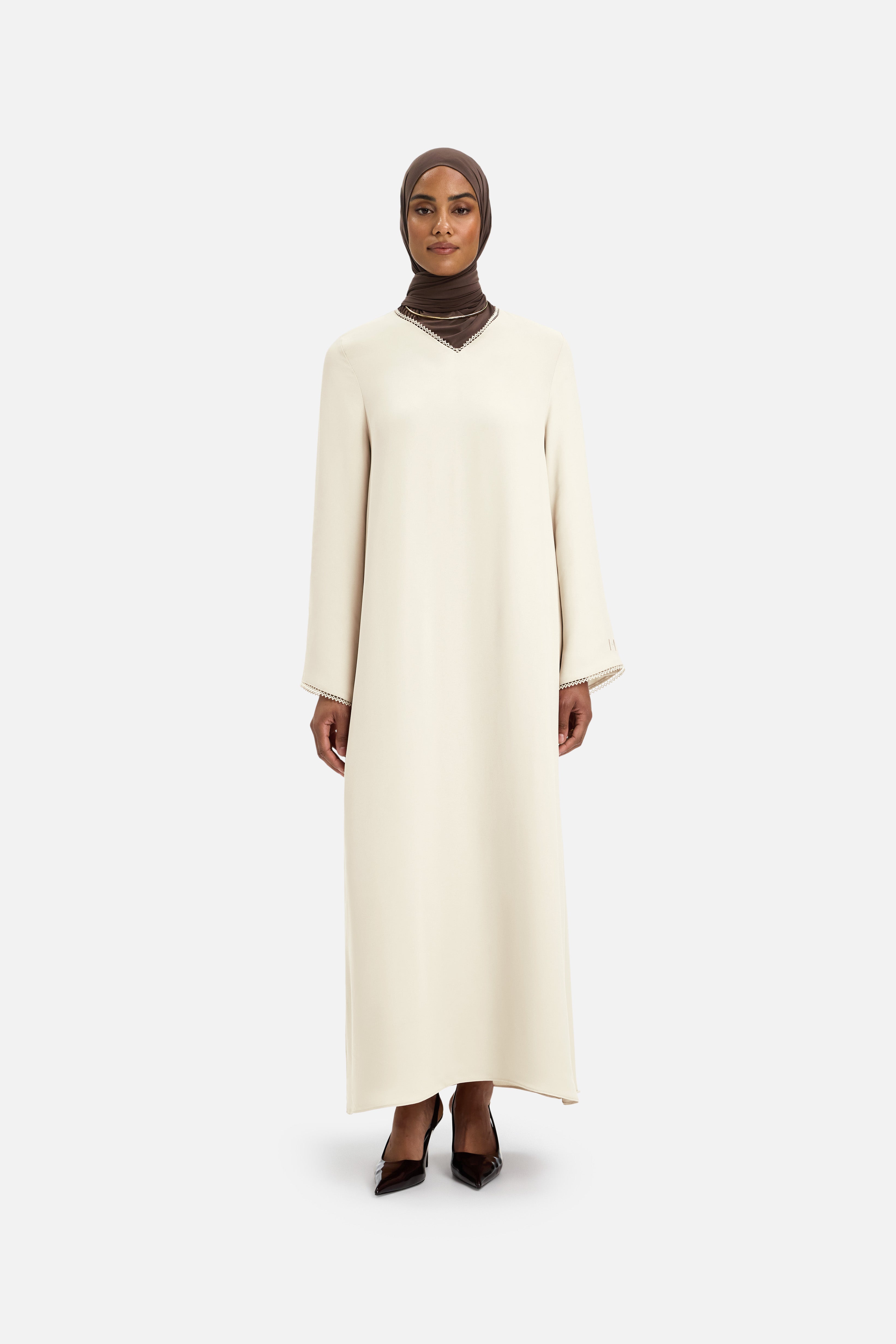 Picot Neck Dress | Off White