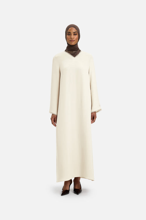Picot Neck Dress | Off White