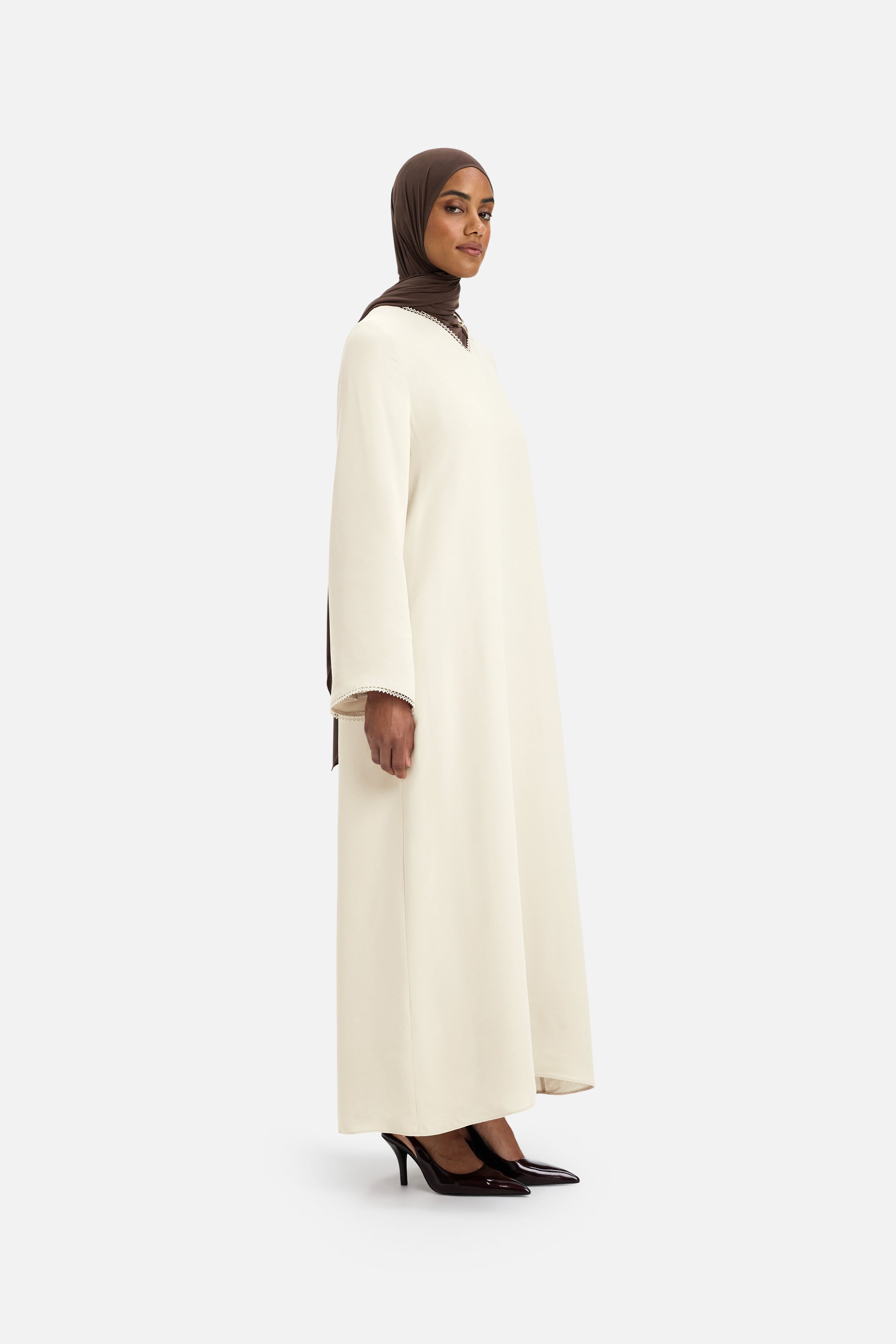 Picot Neck Dress | Off White