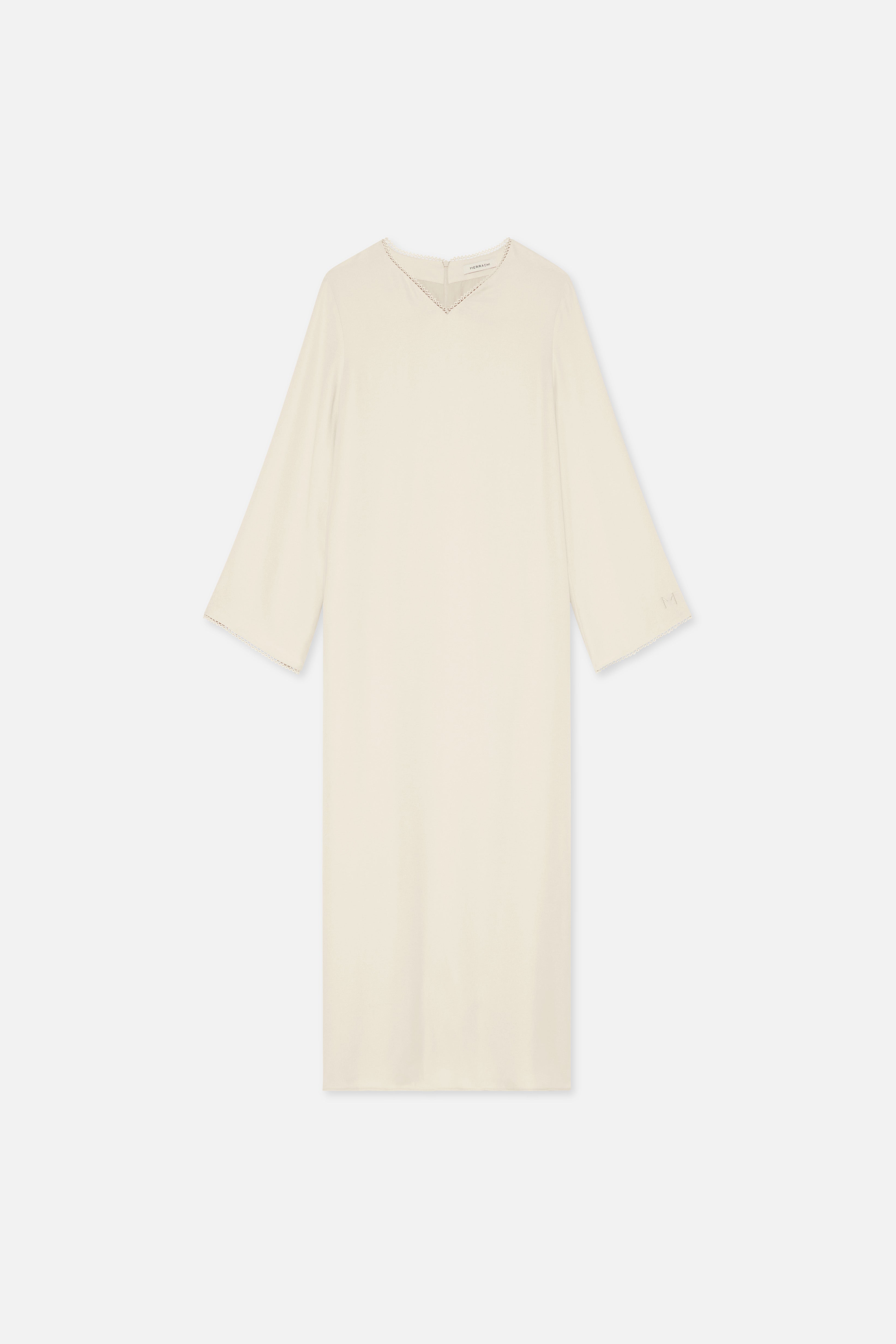 Picot Neck Dress | Off White