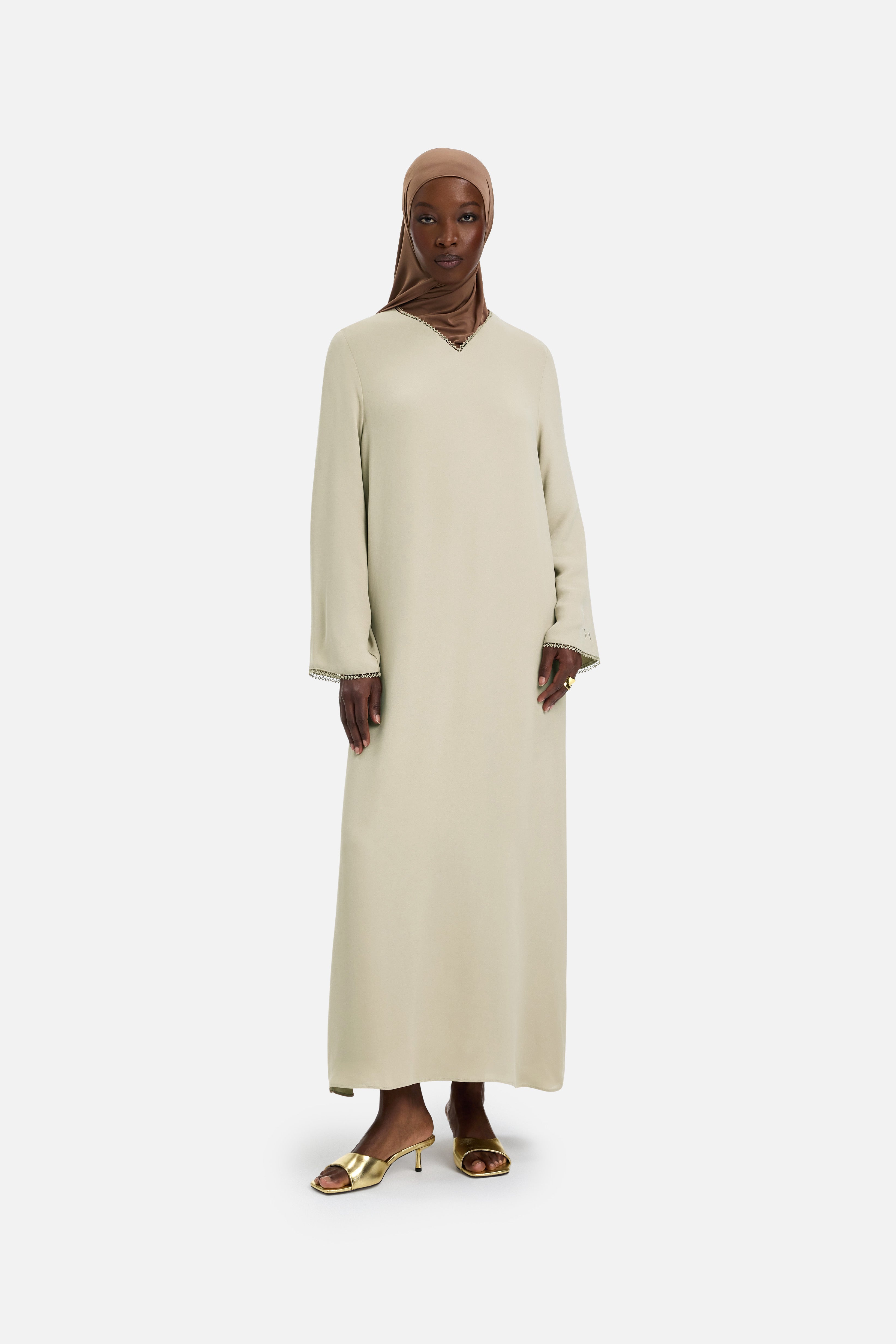 Picot Neck Dress | Sand