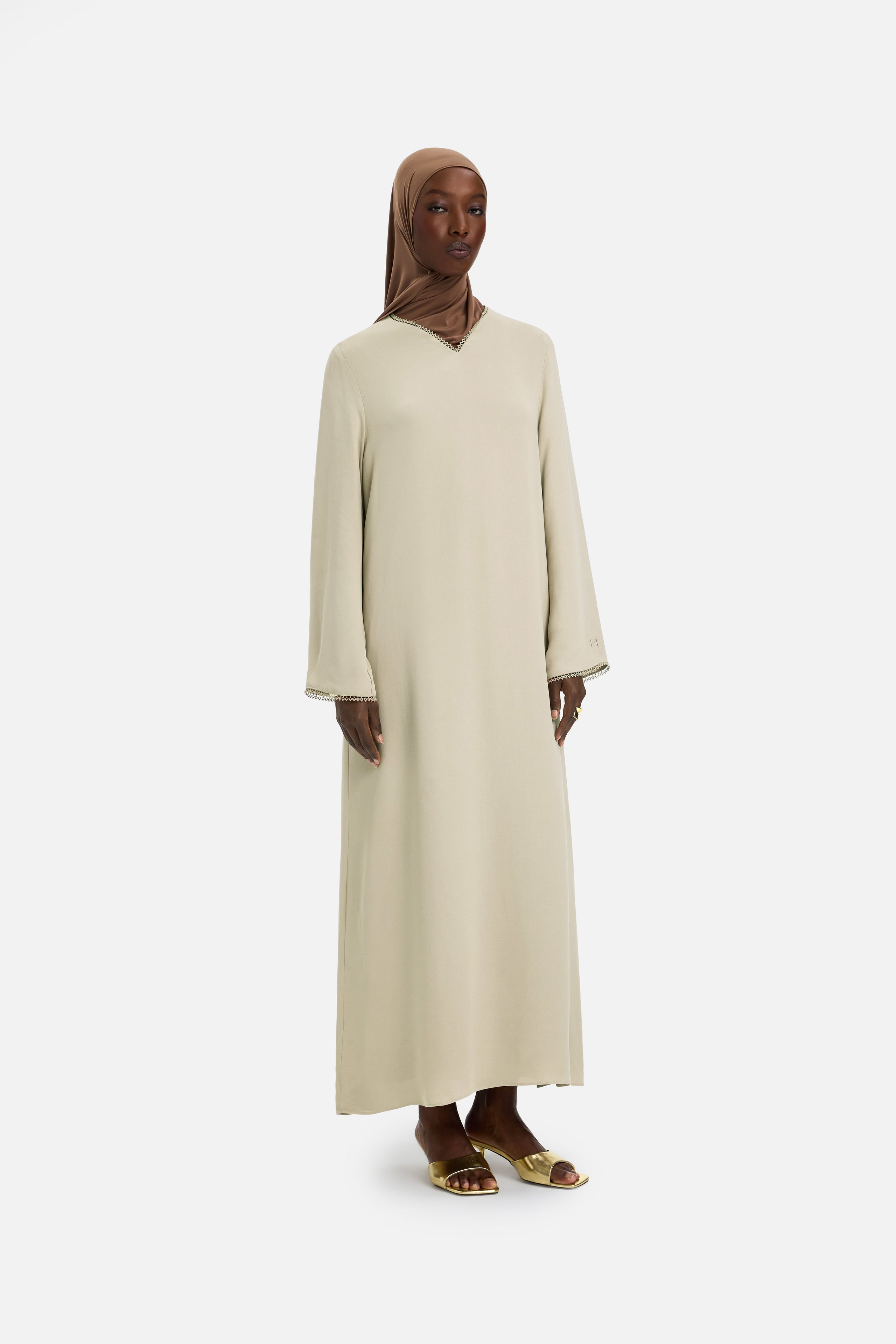 Picot Neck Dress | Sand