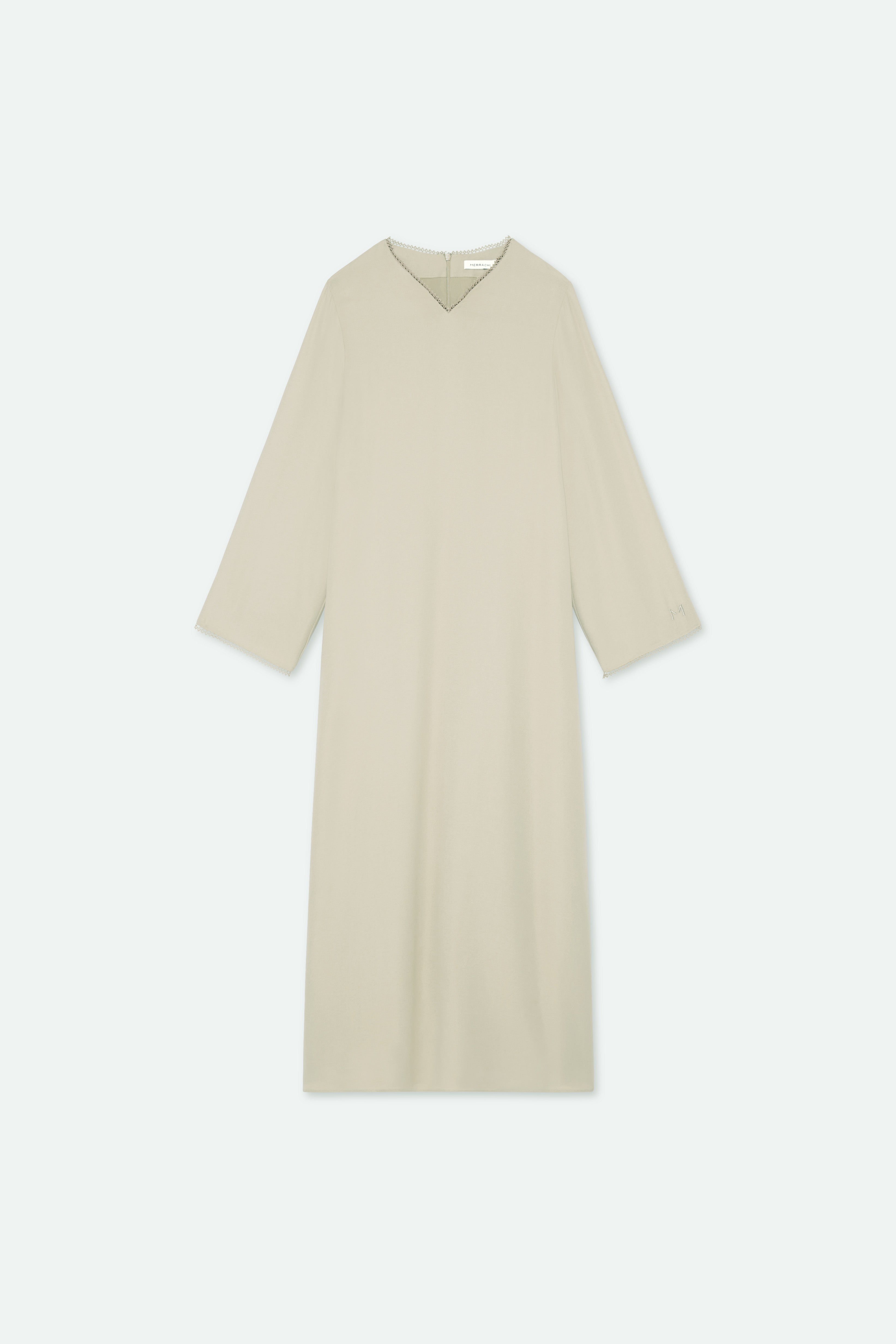Picot Neck Dress | Sand