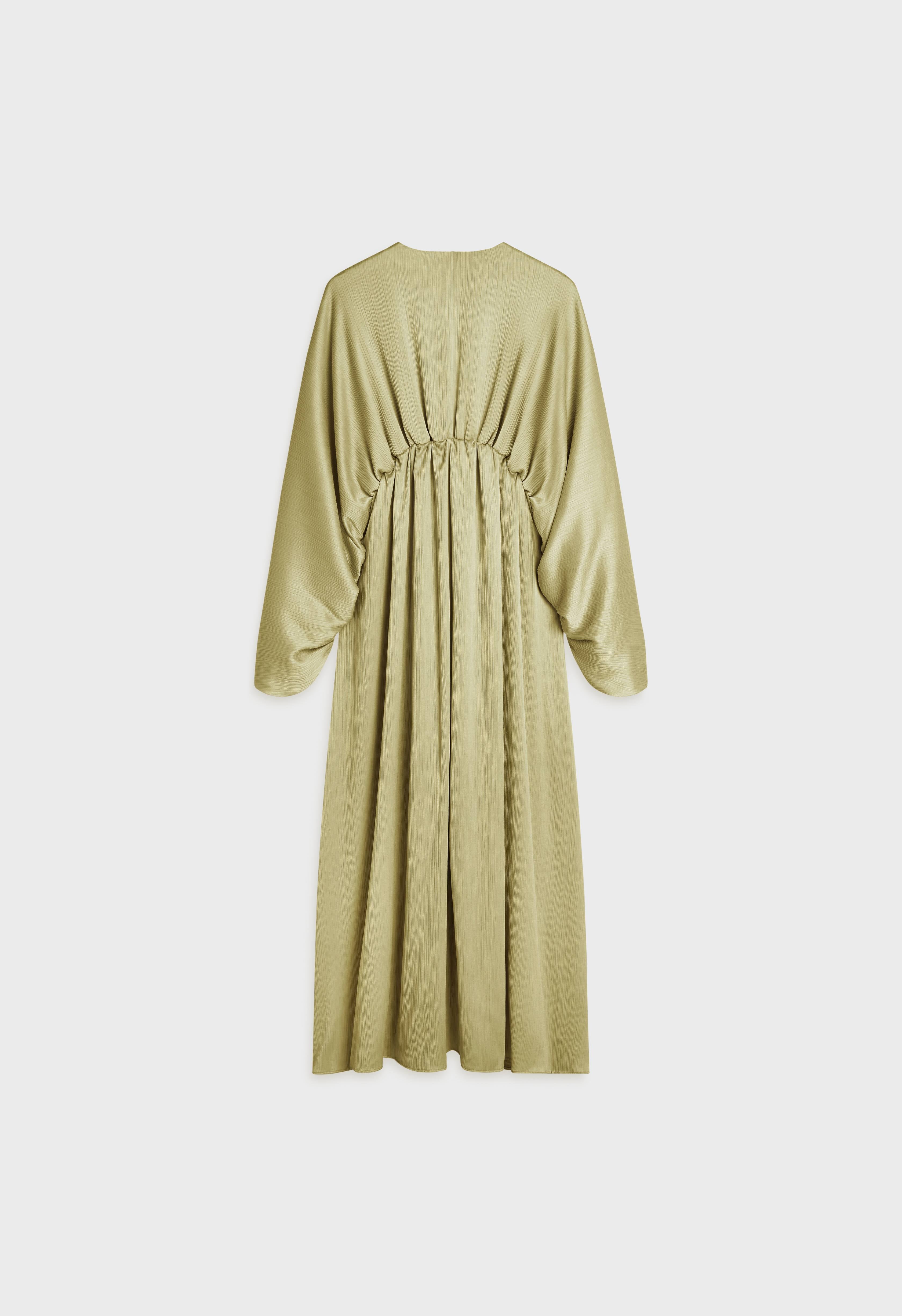 Plisse Gathered Dress | Grey Green | MERRACHI Plisse Gathered Dress | Grey Green | MERRACHI