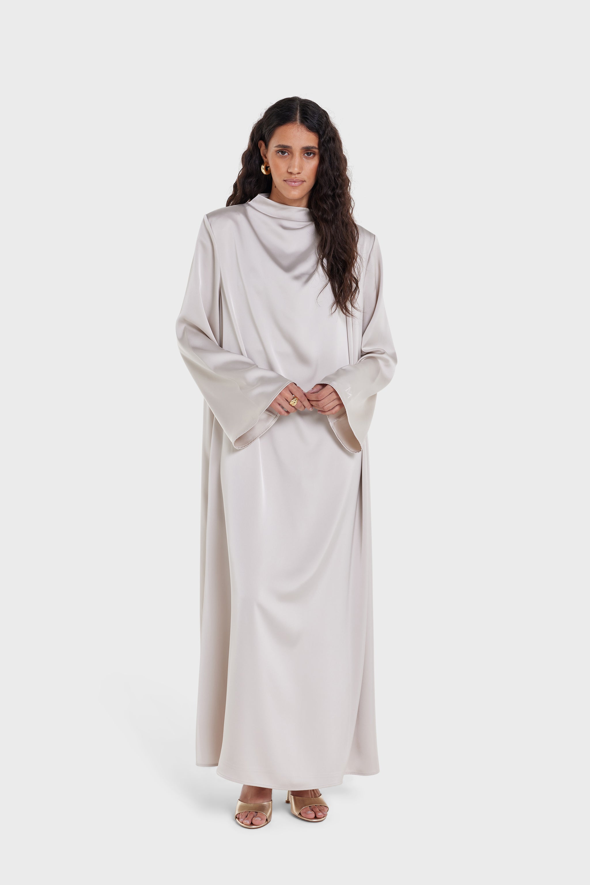 Asymmetric Drape Dress Regular | Biscuit