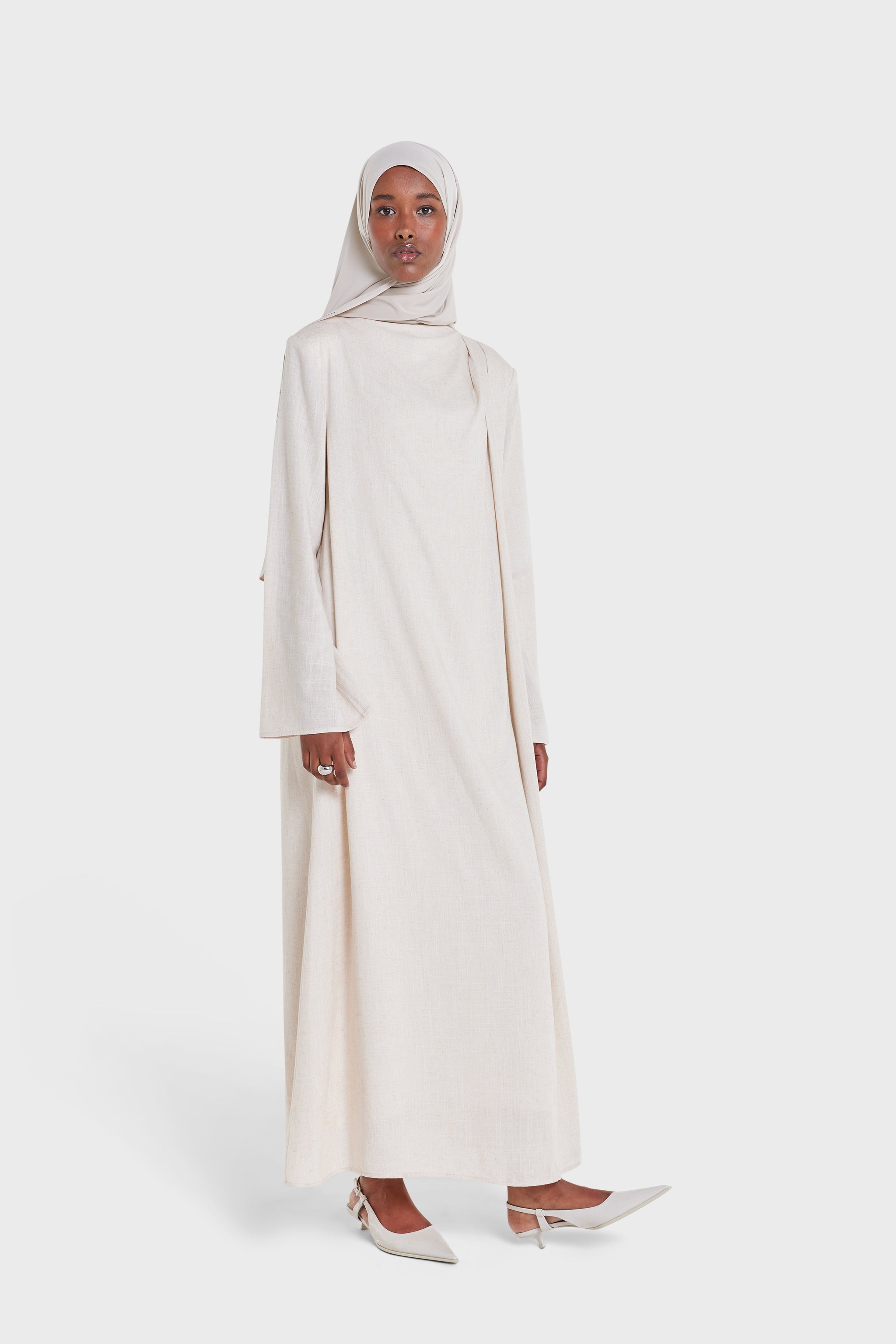 Asymmetric Linen Drape Dress | Beige Melange