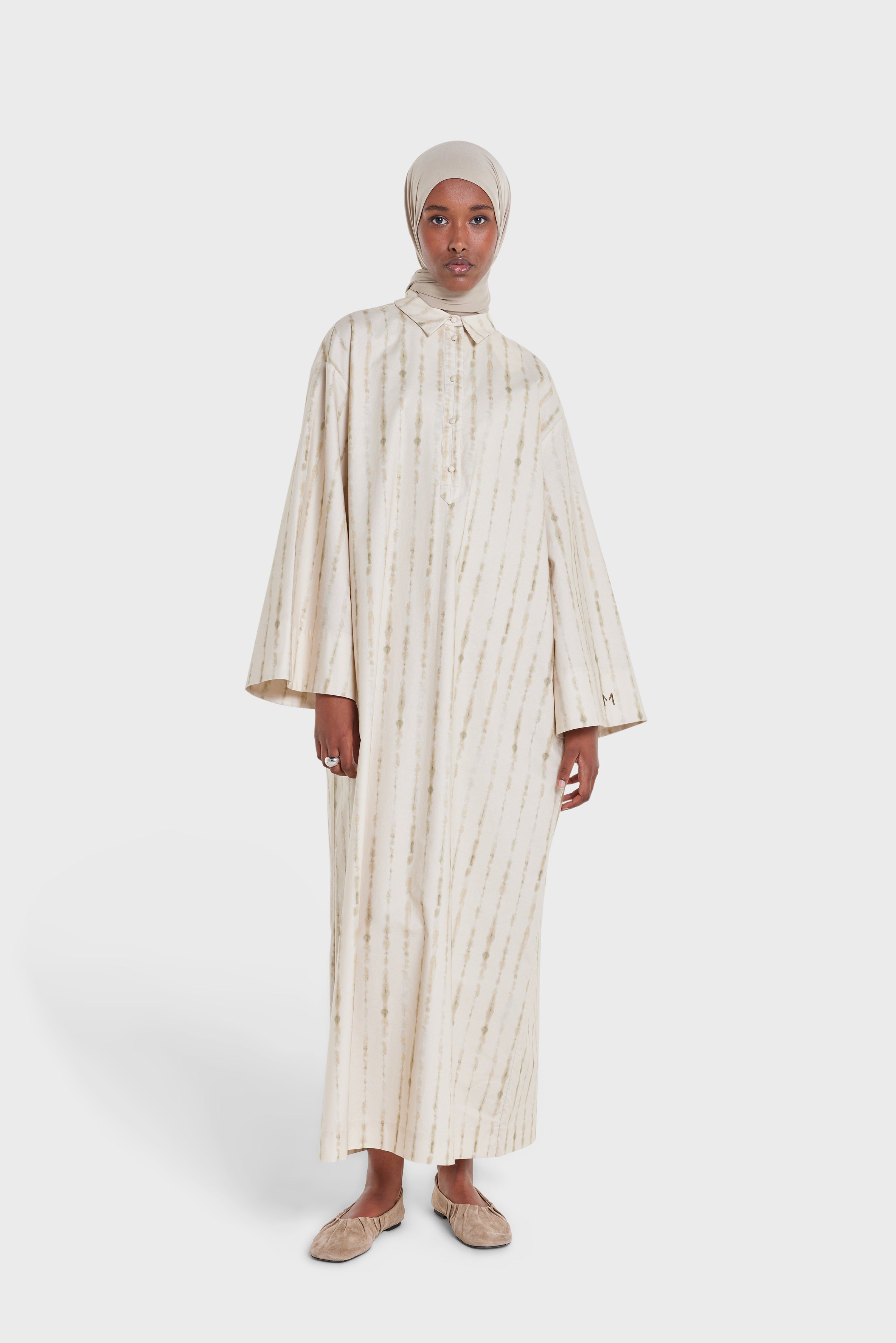 Shibori Kaftan Dress | Soft Khaki Shibori Print