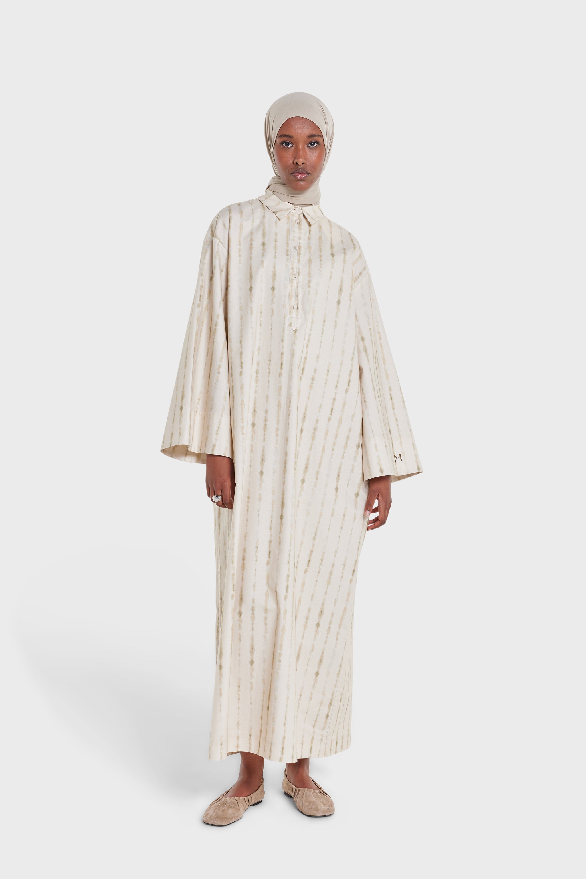 Shibori Kaftan Dress | Soft Khaki Shibori Print