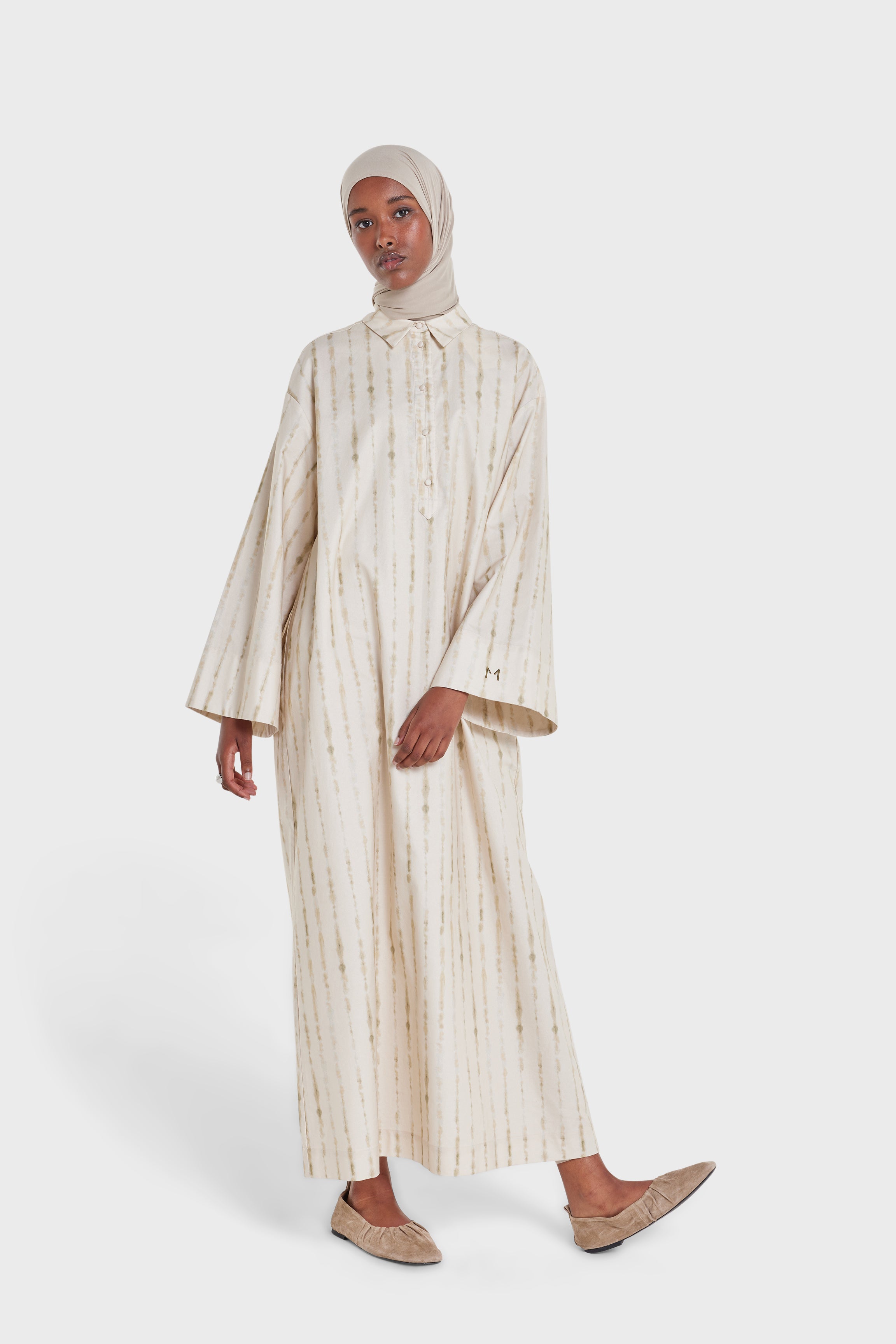 Shibori Kaftan Dress | Soft Khaki Shibori Print