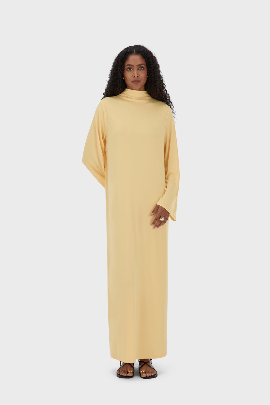 yellow jersey dress Essential Regular | Sunset Mother of the Bride Jeans DECORATIVELY DRAPED DRESS by Wood:Natural Maple