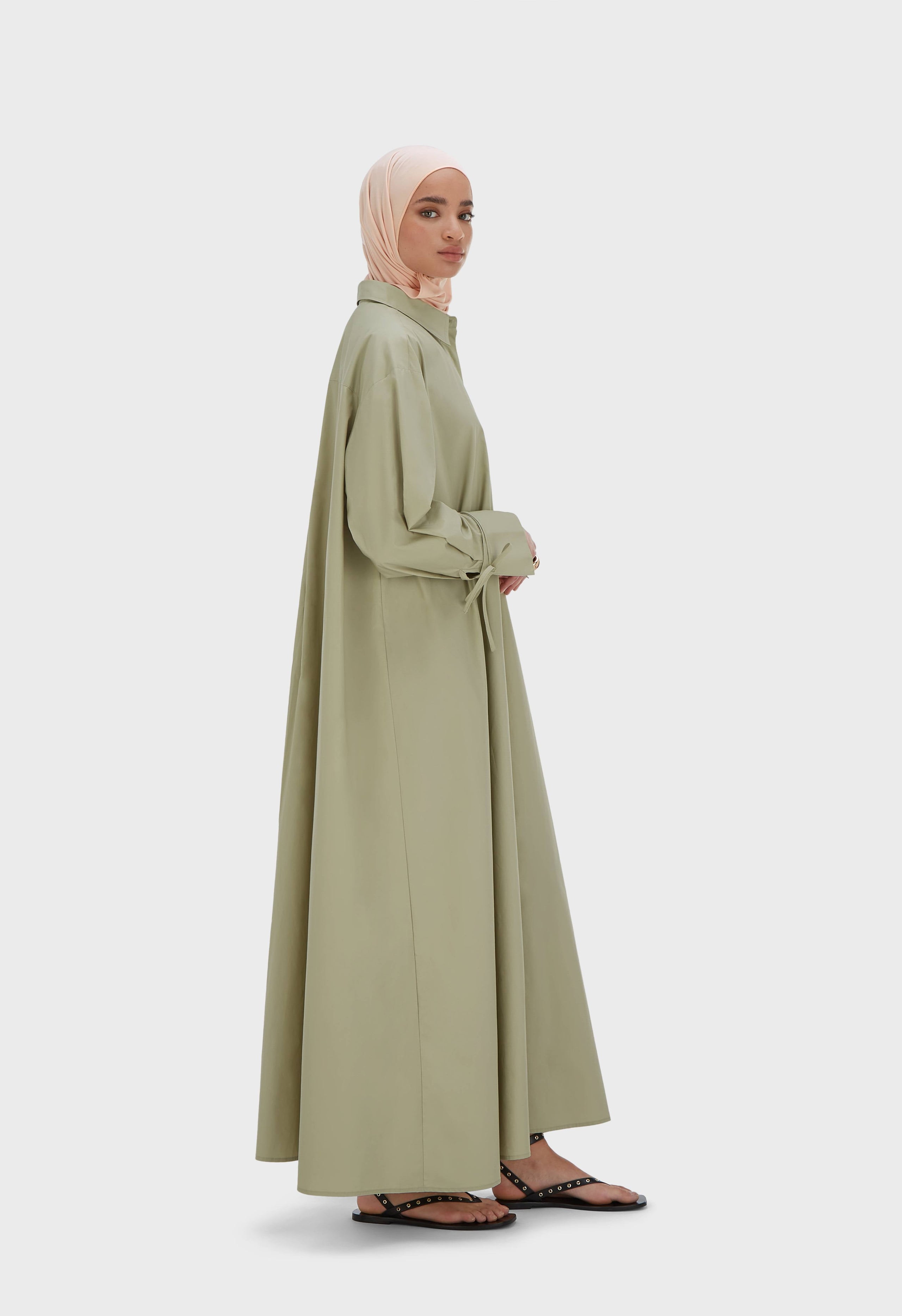 Poplin Dress | Moss Gray