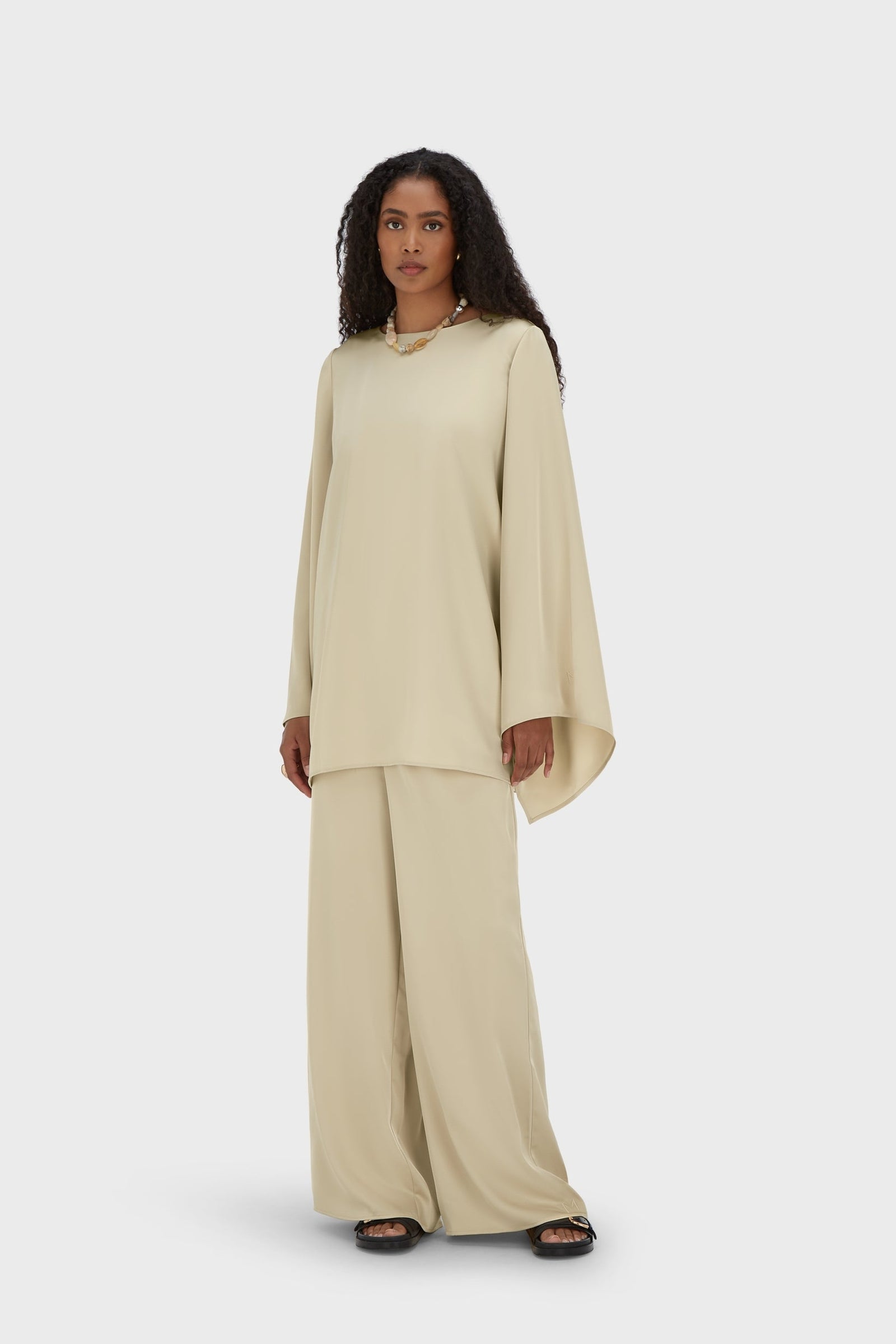 Satin Cape Top | Brown Rice