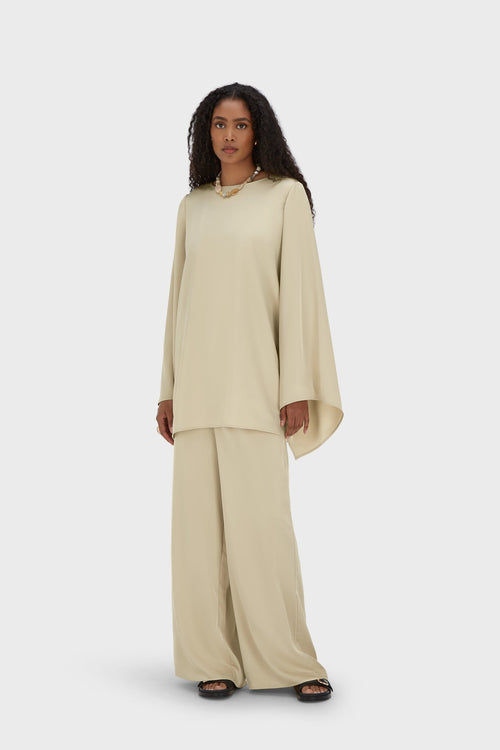 Satin Cape Top | Brown Rice