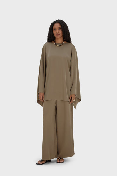 Satin Cape Top | Taupe | MERRACHI