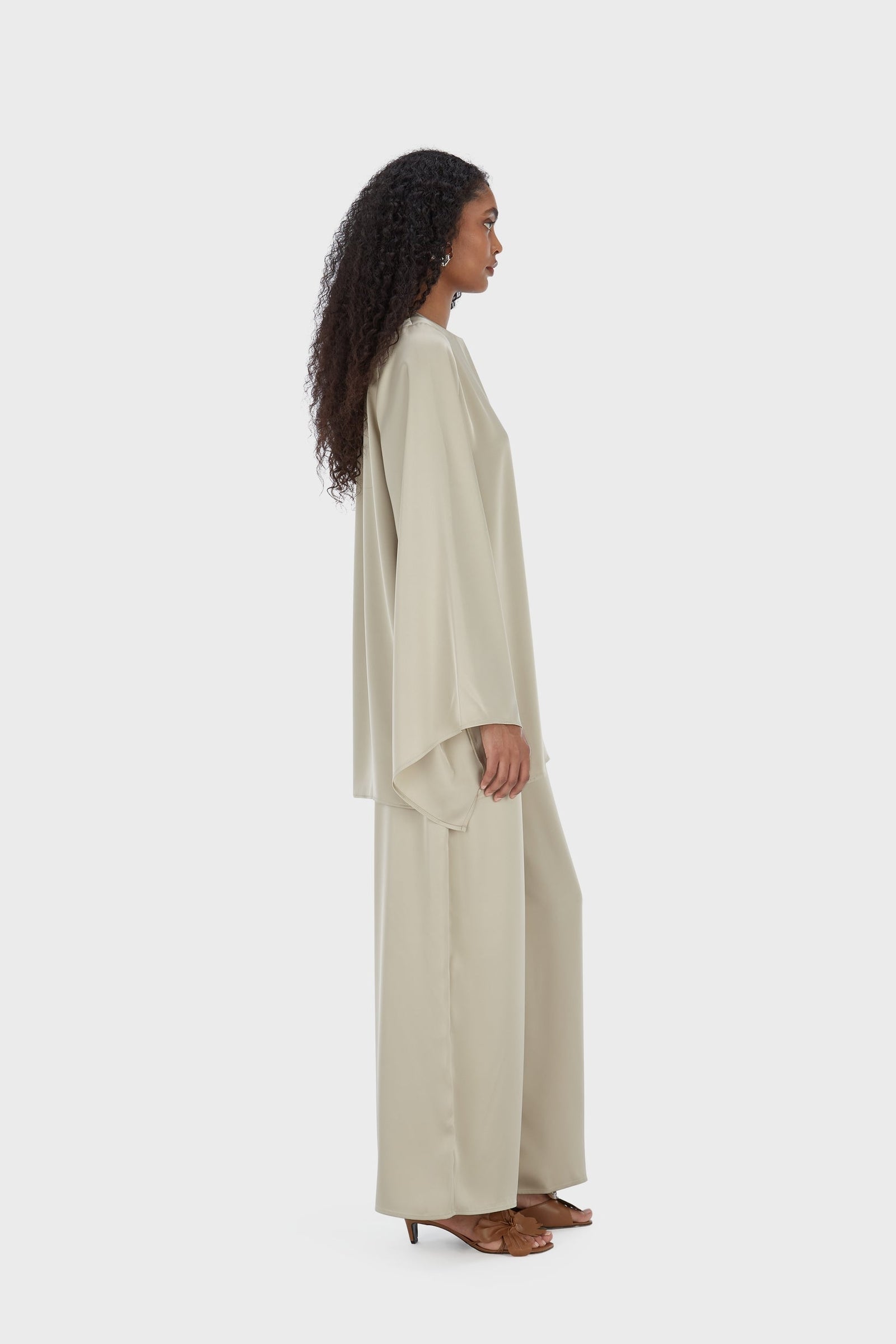 Satin Wide Leg Pants | Moss Gray