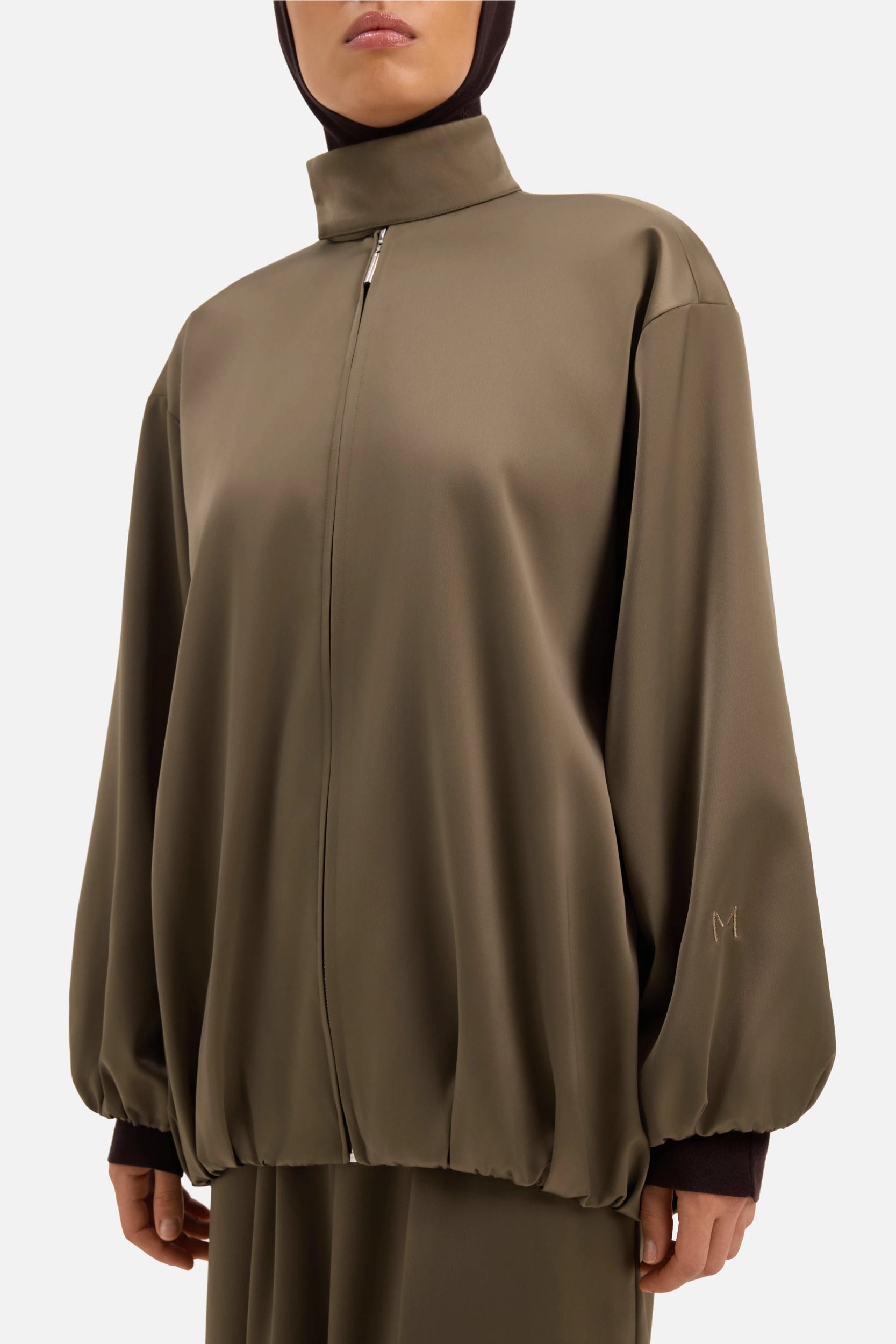 Satin Balloon Jacket | Smoke Green