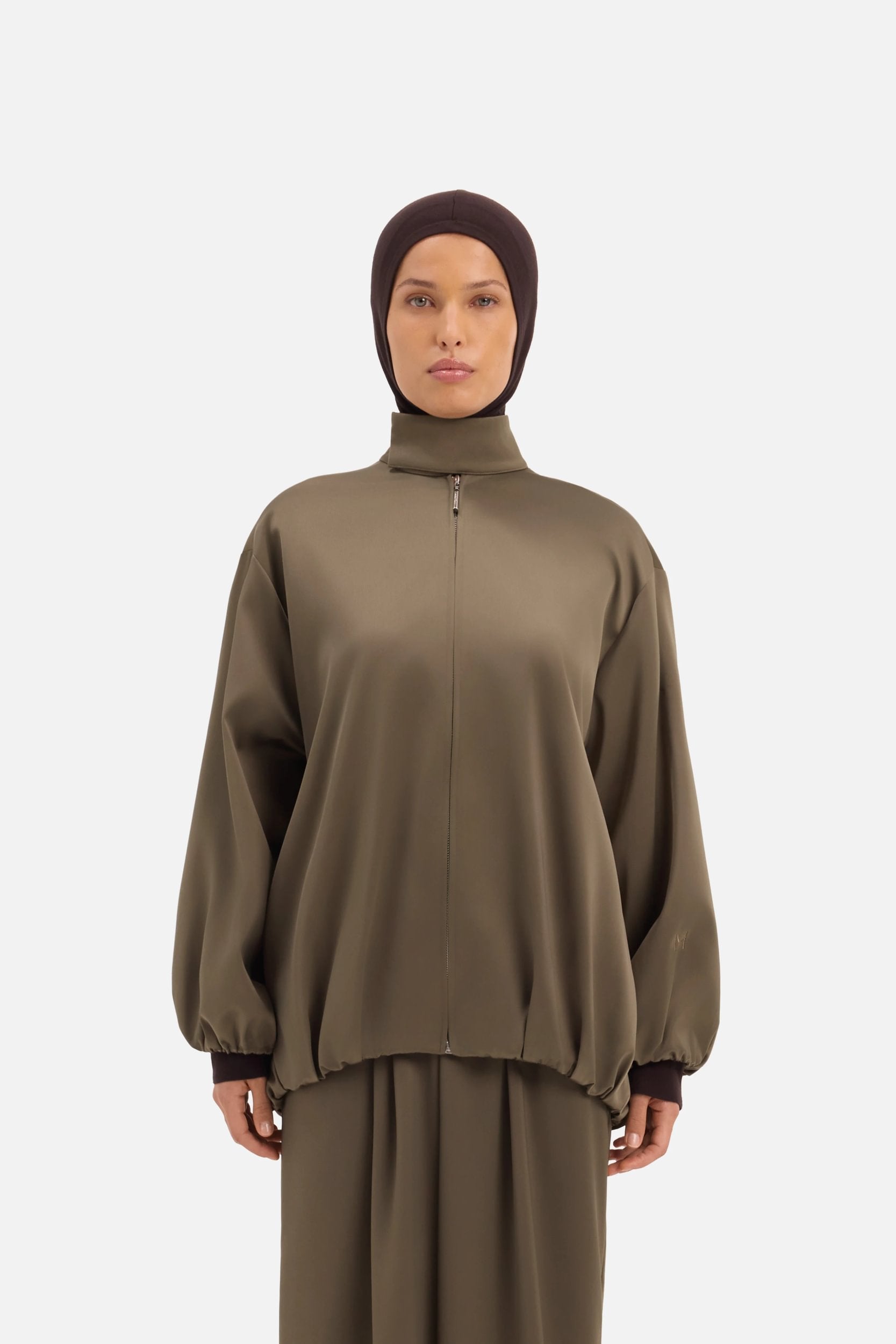 Satin Balloon Jacket | Smoke Green
