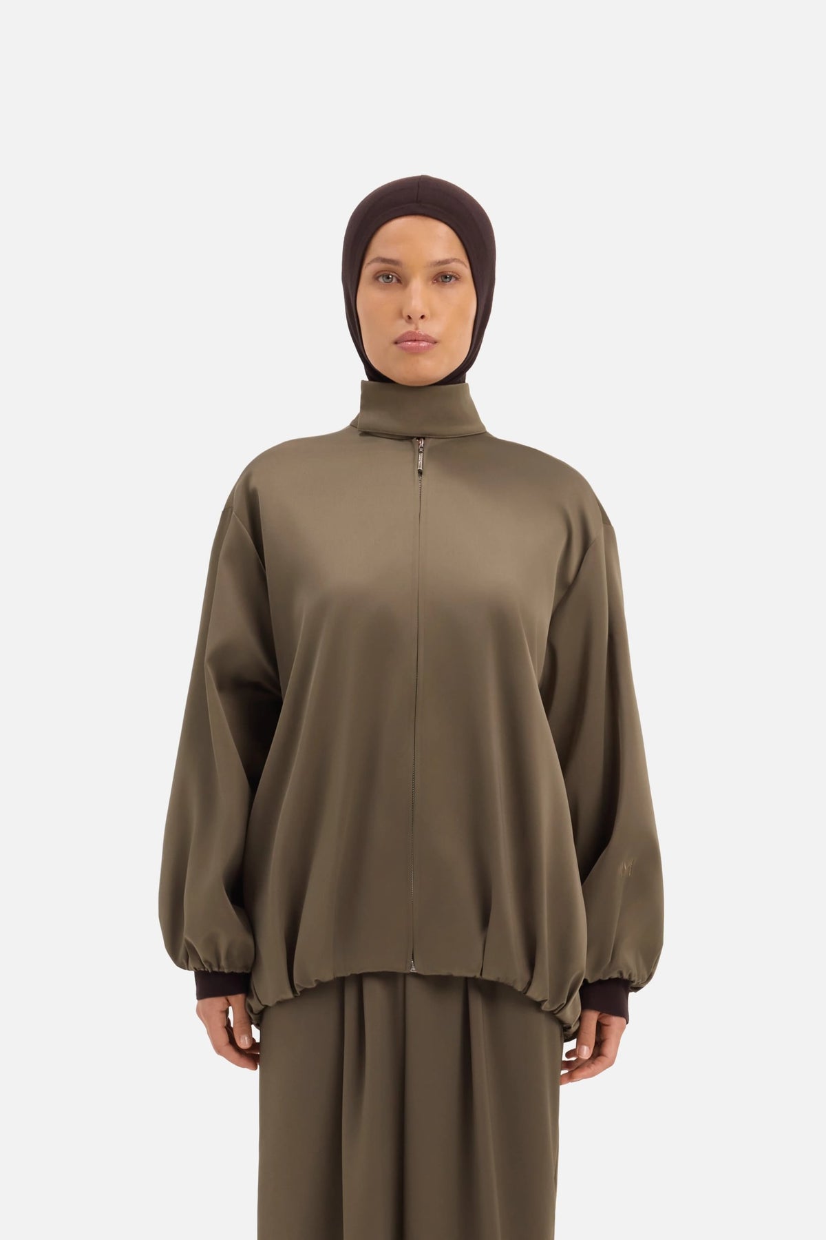 Satin Balloon Jacket | Smoke Green