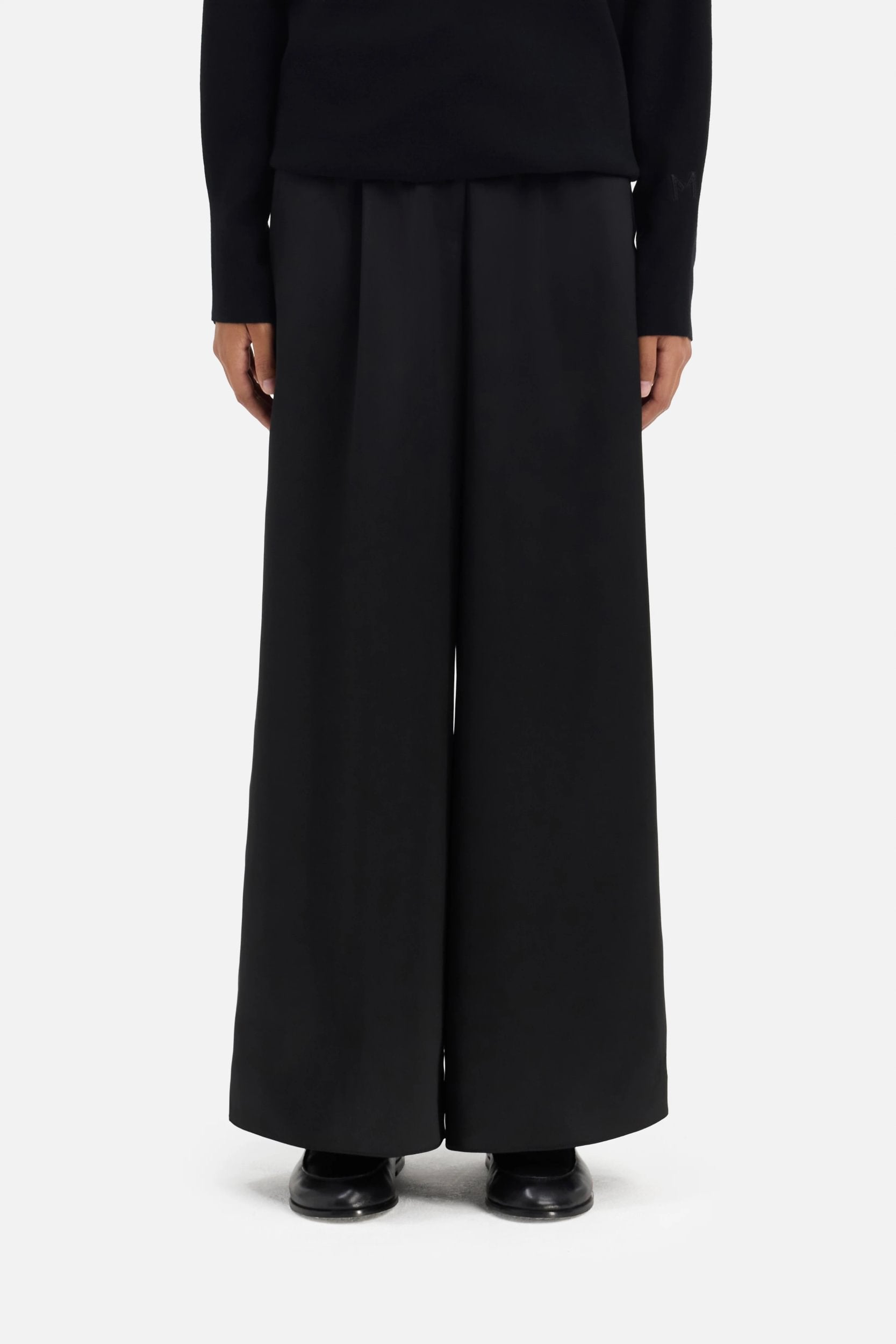 Satin Gathered Trousers | Black