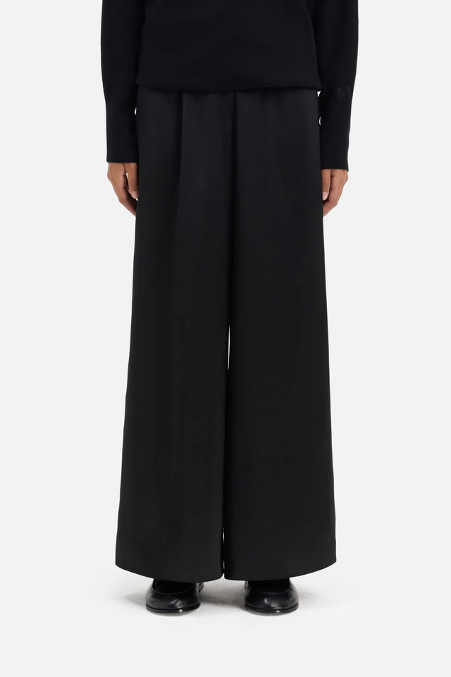 Satin Gathered Trousers | Black