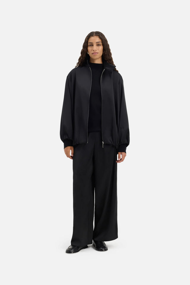 Satin Gathered Trousers | Black