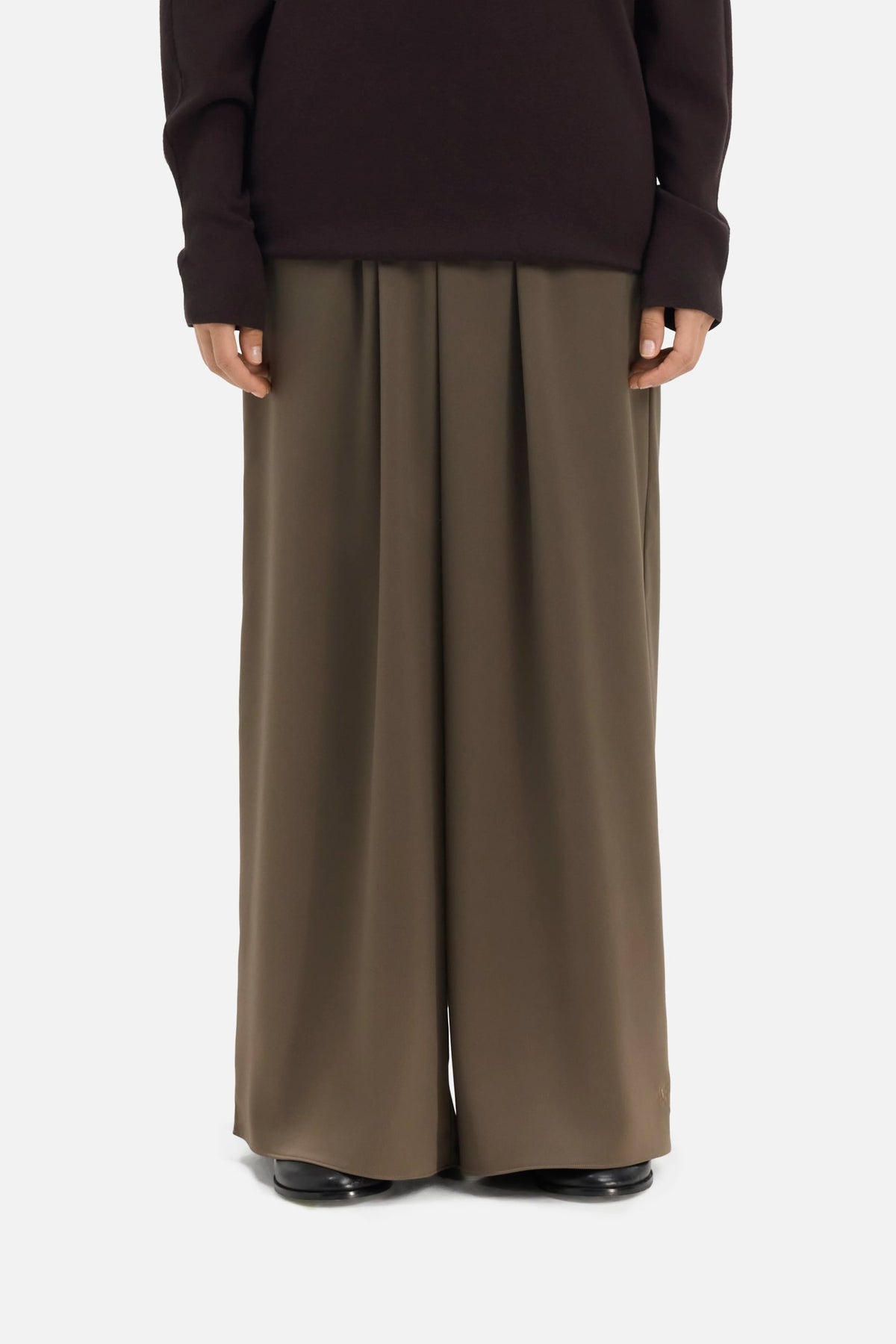 Satin Gathered Trousers | Smoke Green