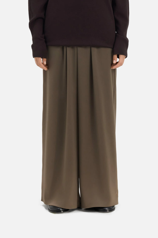 Satin Gathered Trousers | Smoke Green