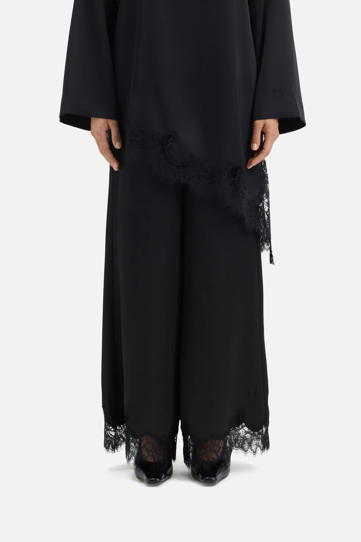 Satin Lace Pants | Black