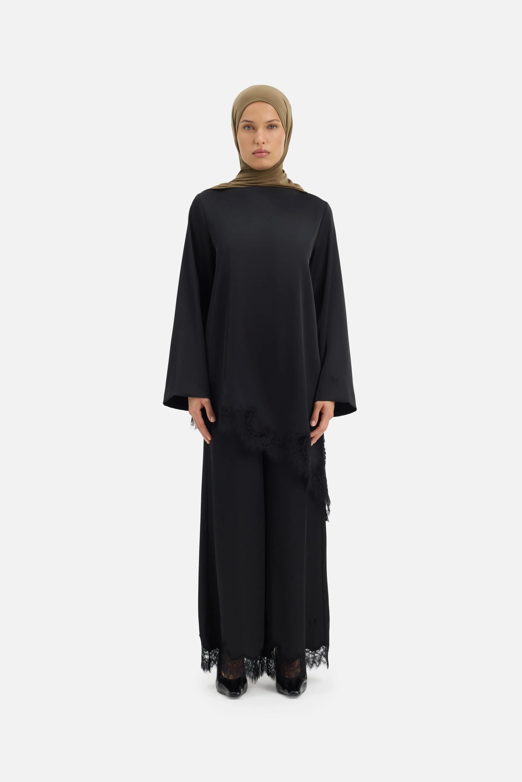 Satin Lace Pants | Black
