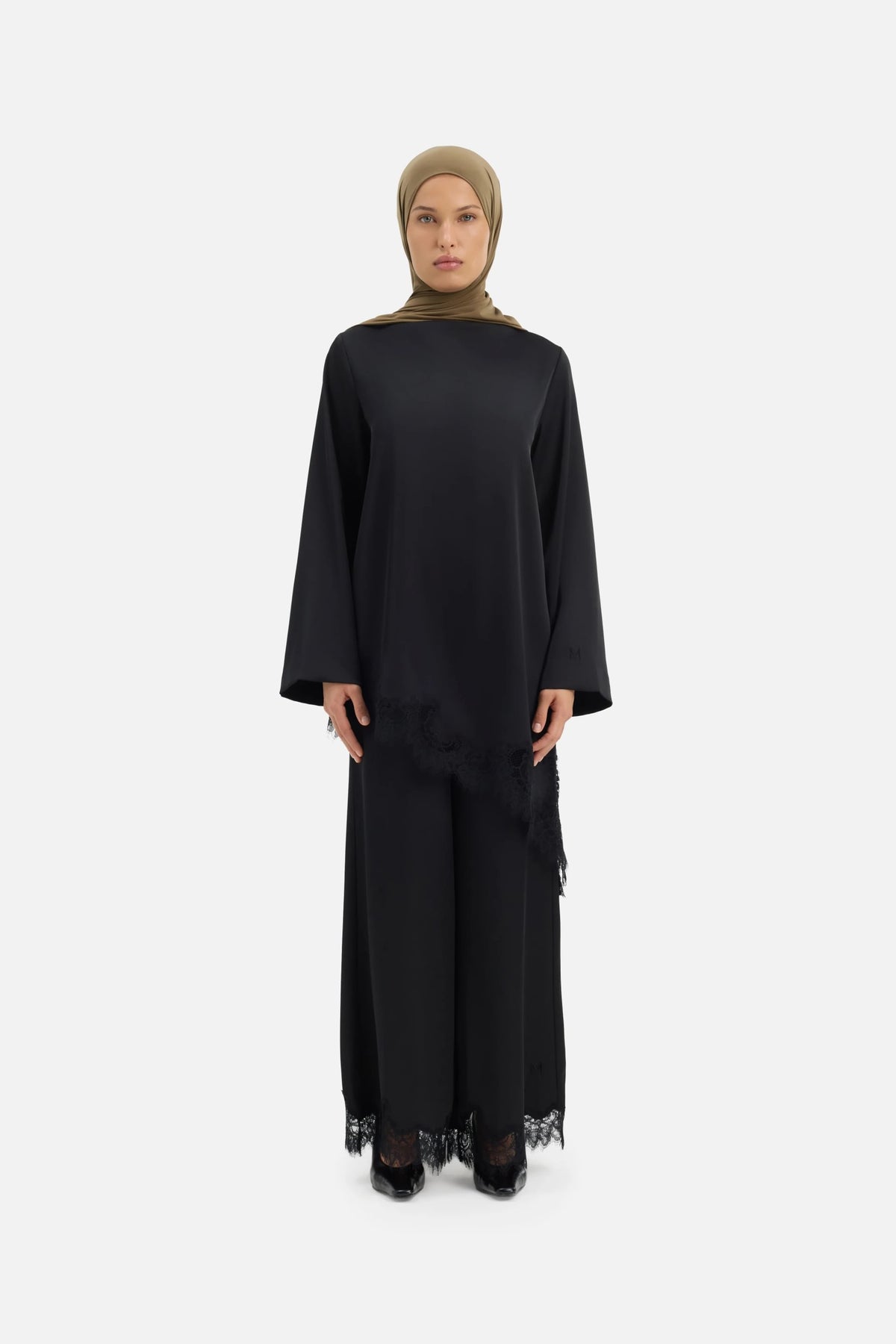 Satin Lace Pants | Black