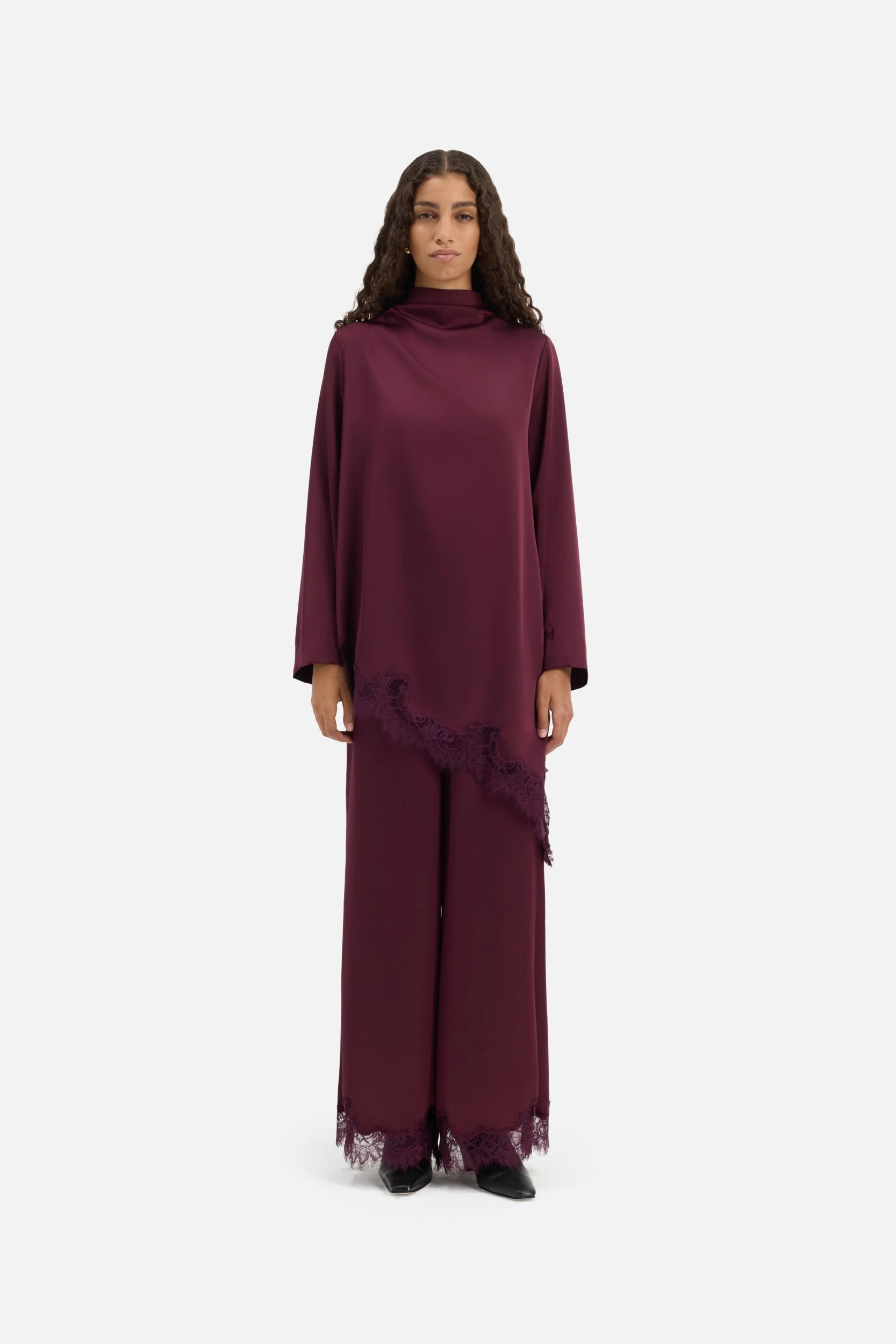 Satin Lace Pants | Blackcurrant
