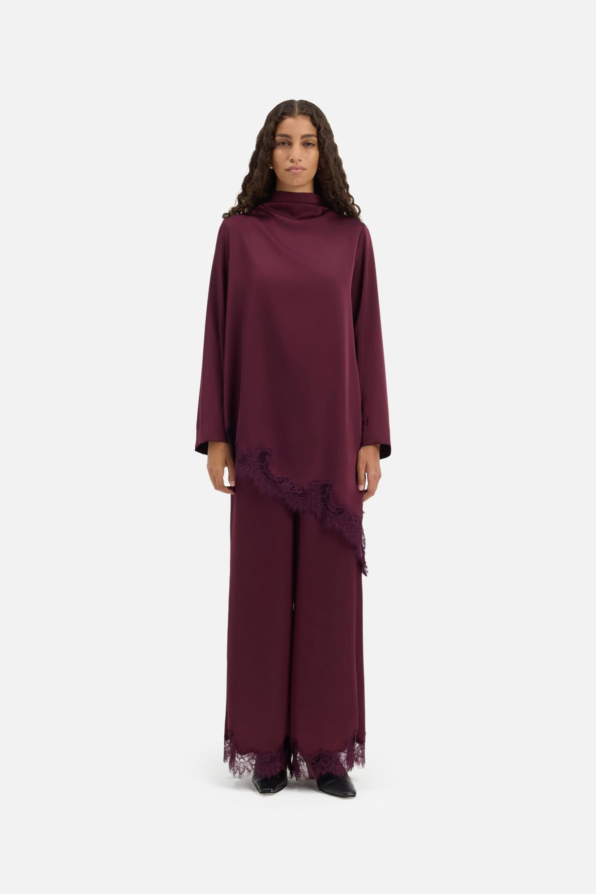 Satin Lace Pants | Blackcurrant