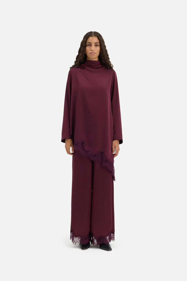 Satin Lace Pants | Blackcurrant