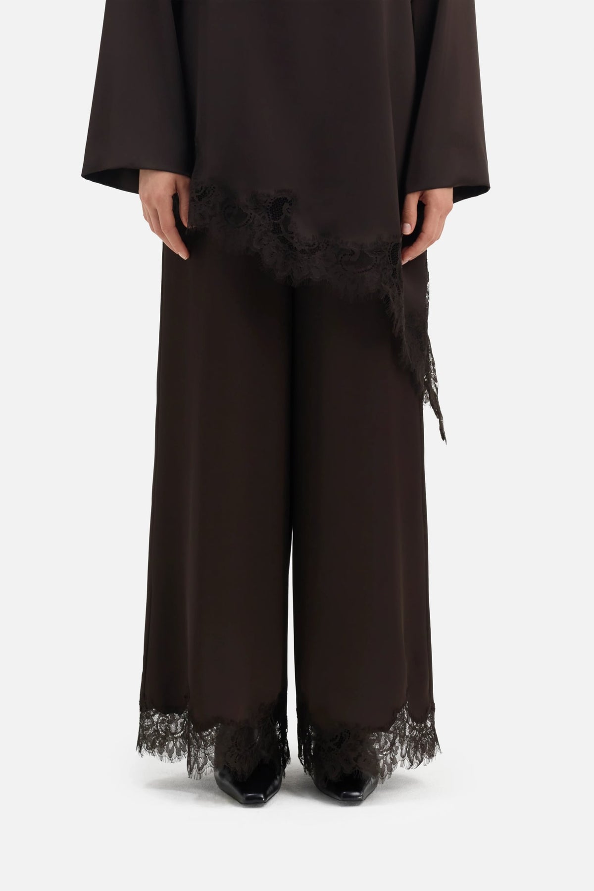 Satin Lace Pants | Dark Truffle